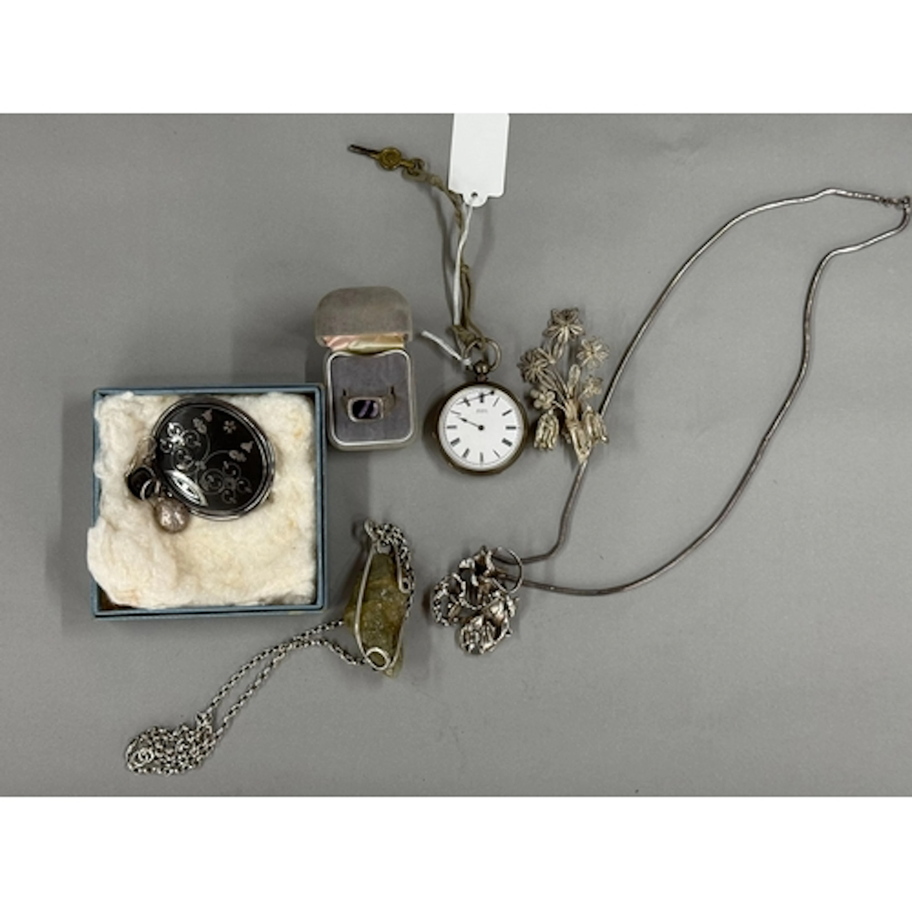 Jewellery: a silver bark effect signet ring set a bluejohn t...