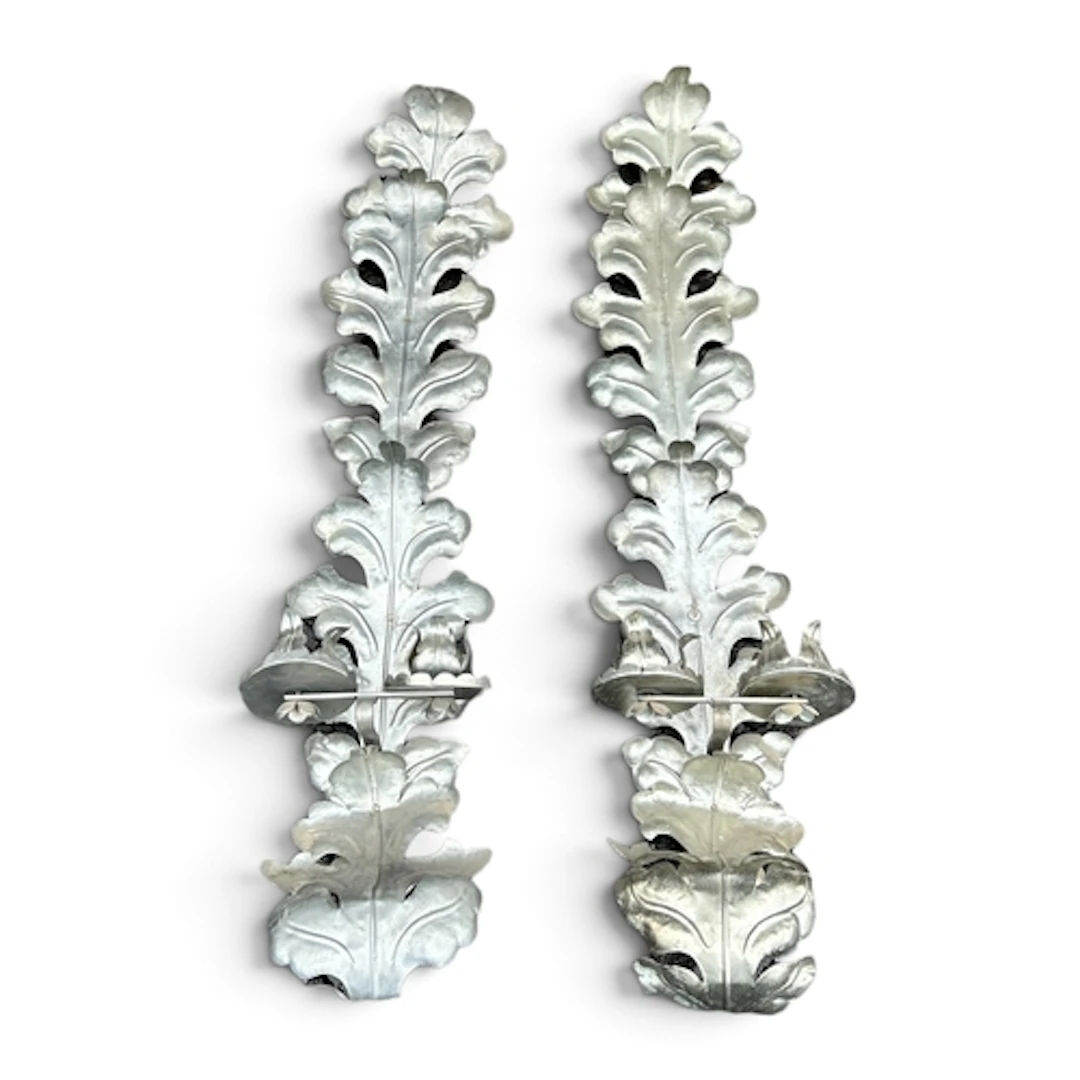 A PAIR OF DECORATIVE METAL WALL SCONCES OF LEAF DESIGN 120cm...