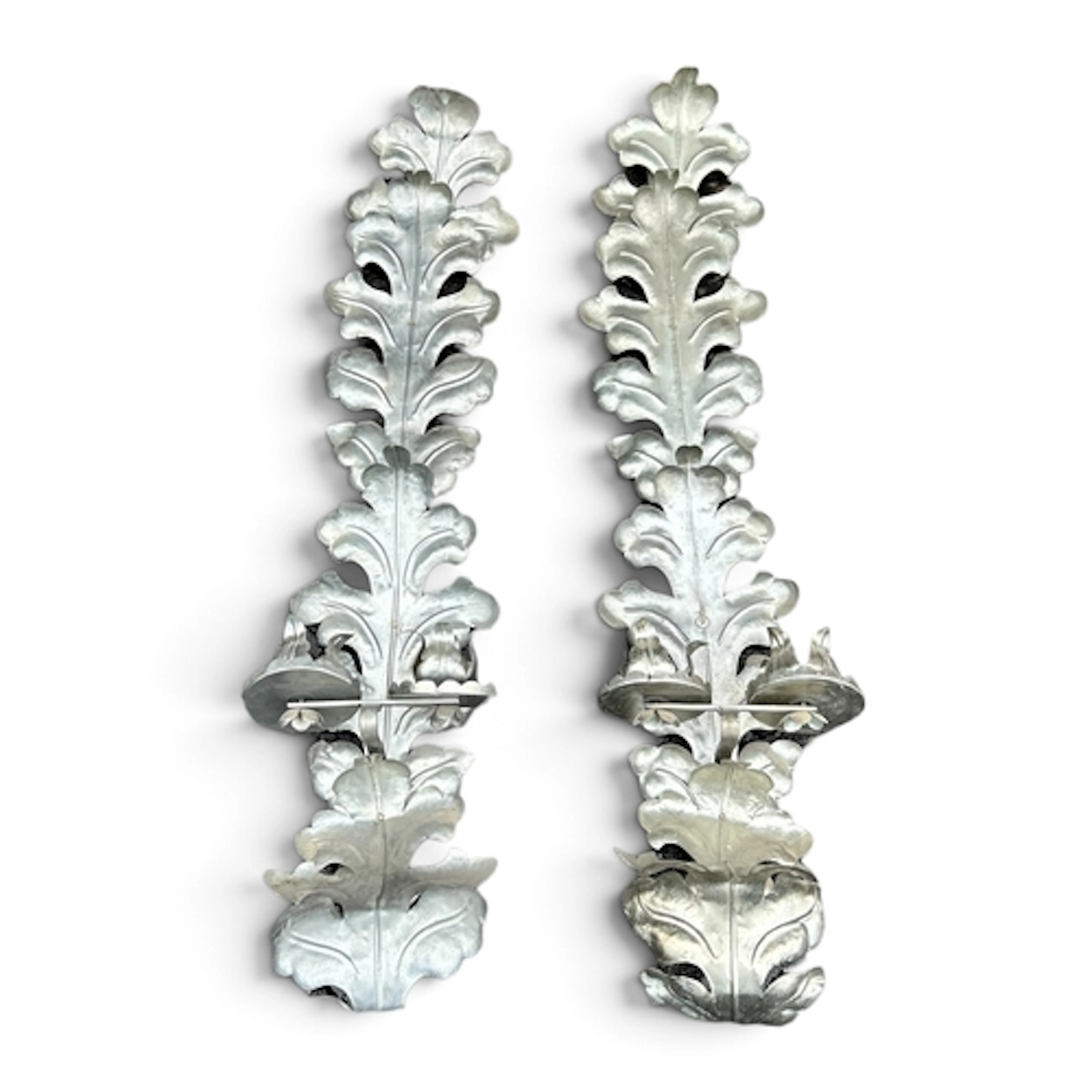 A PAIR OF DECORATIVE METAL WALL SCONCES OF LEAF DESIGN 120cm...