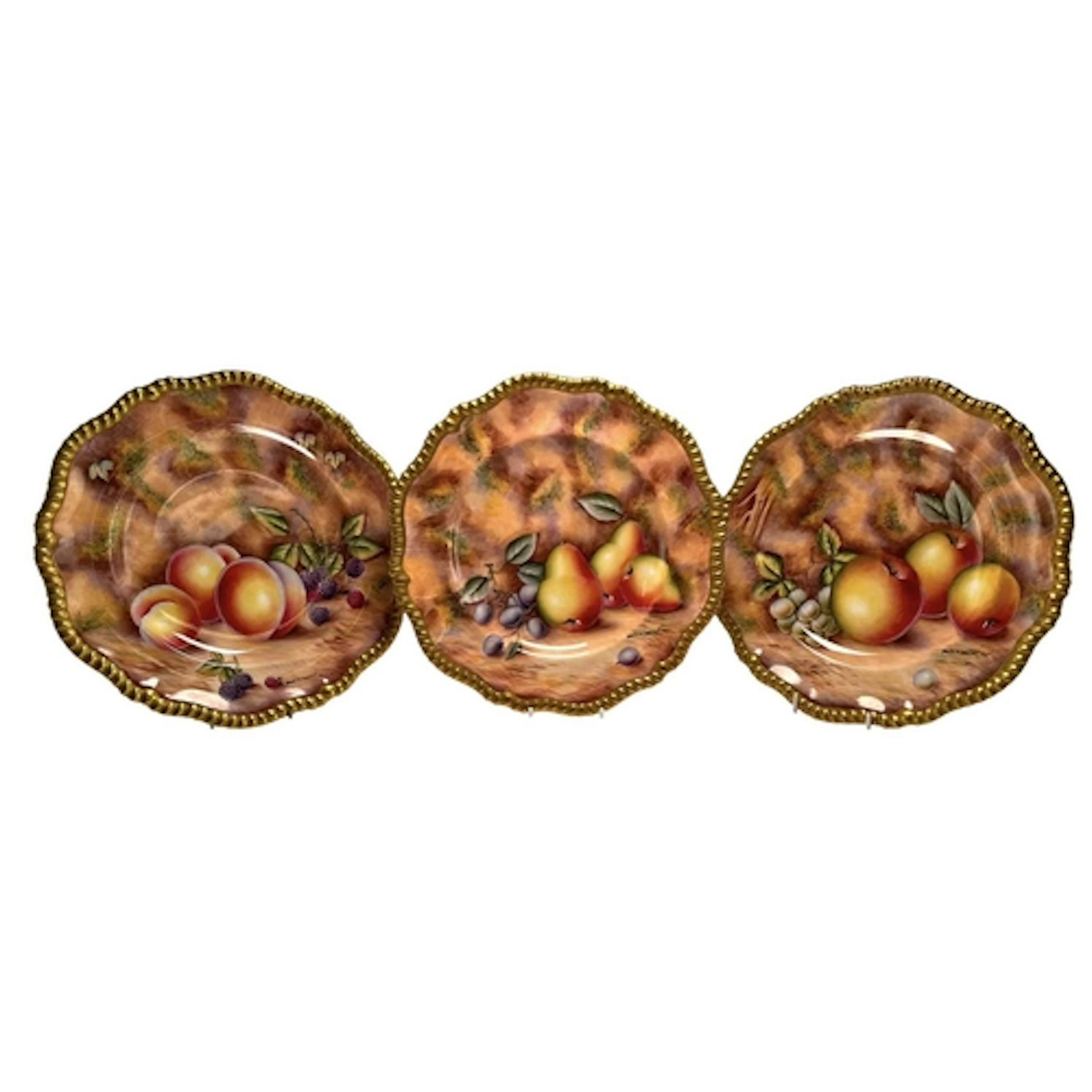 Three David Bowkett, ex Worcester, hand painted porcelain fr...