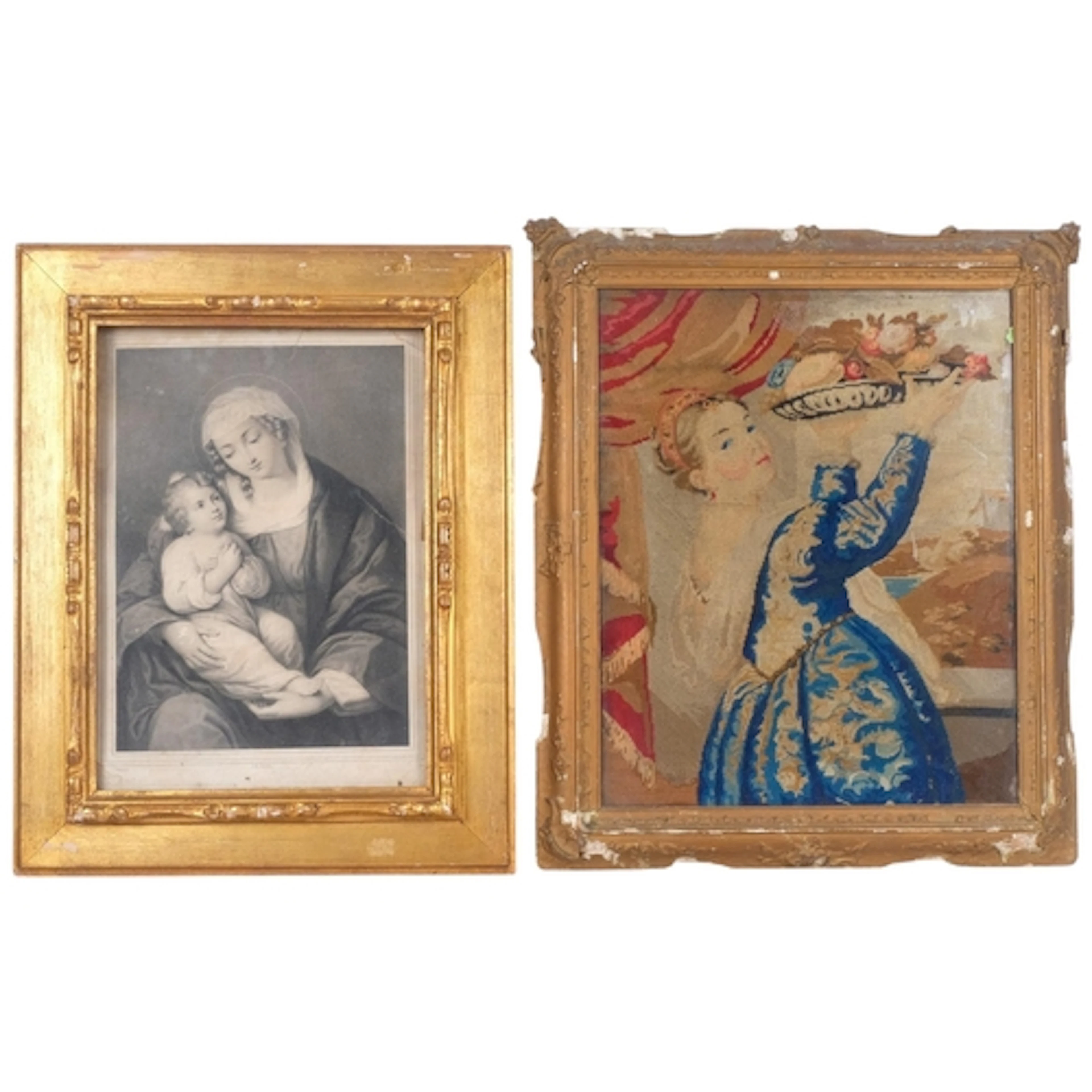 An Antique gilt-framed French print, Madonna and Child, and ...