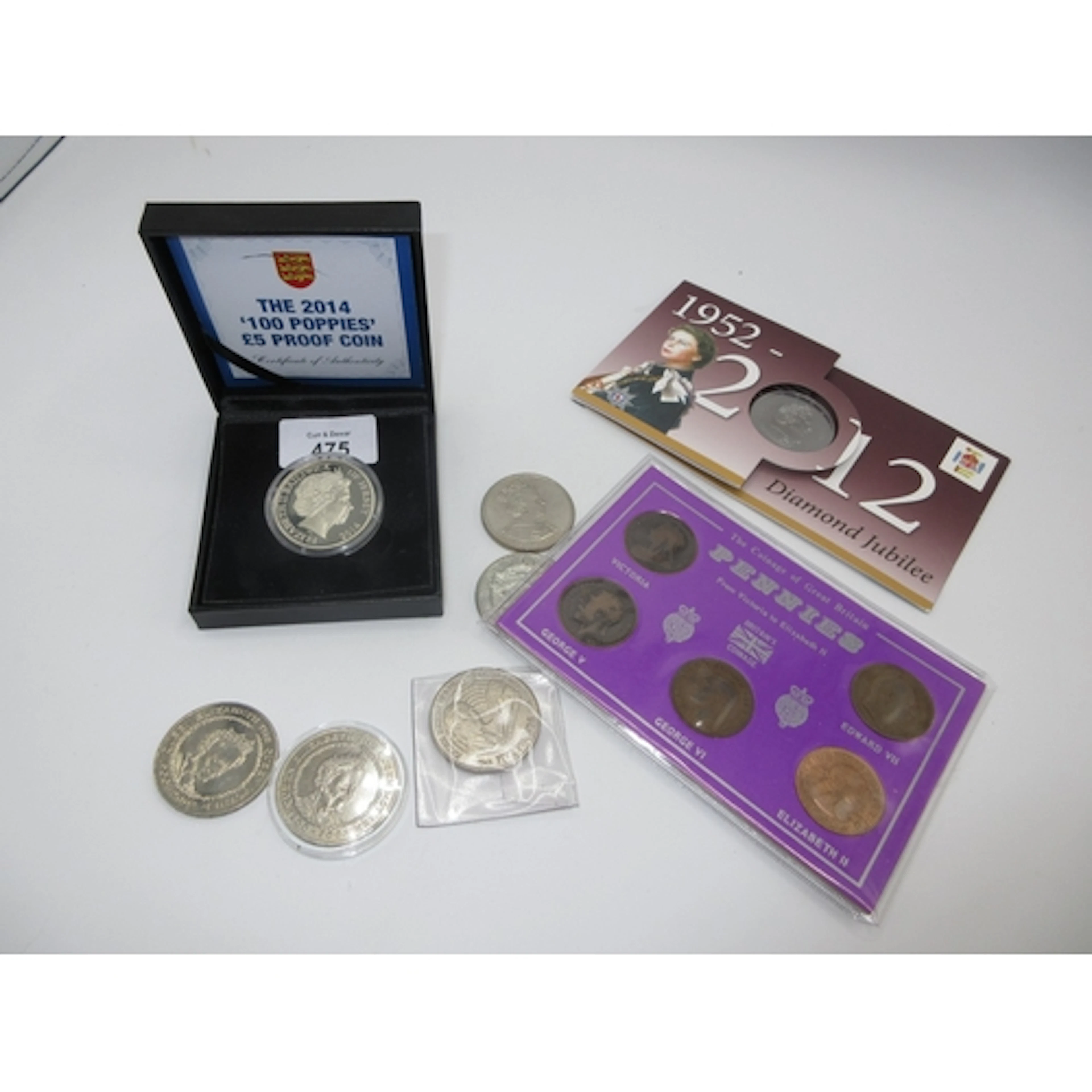 2014 100 Poppies £5 Coin, 5 £5 Coins and Other Coins