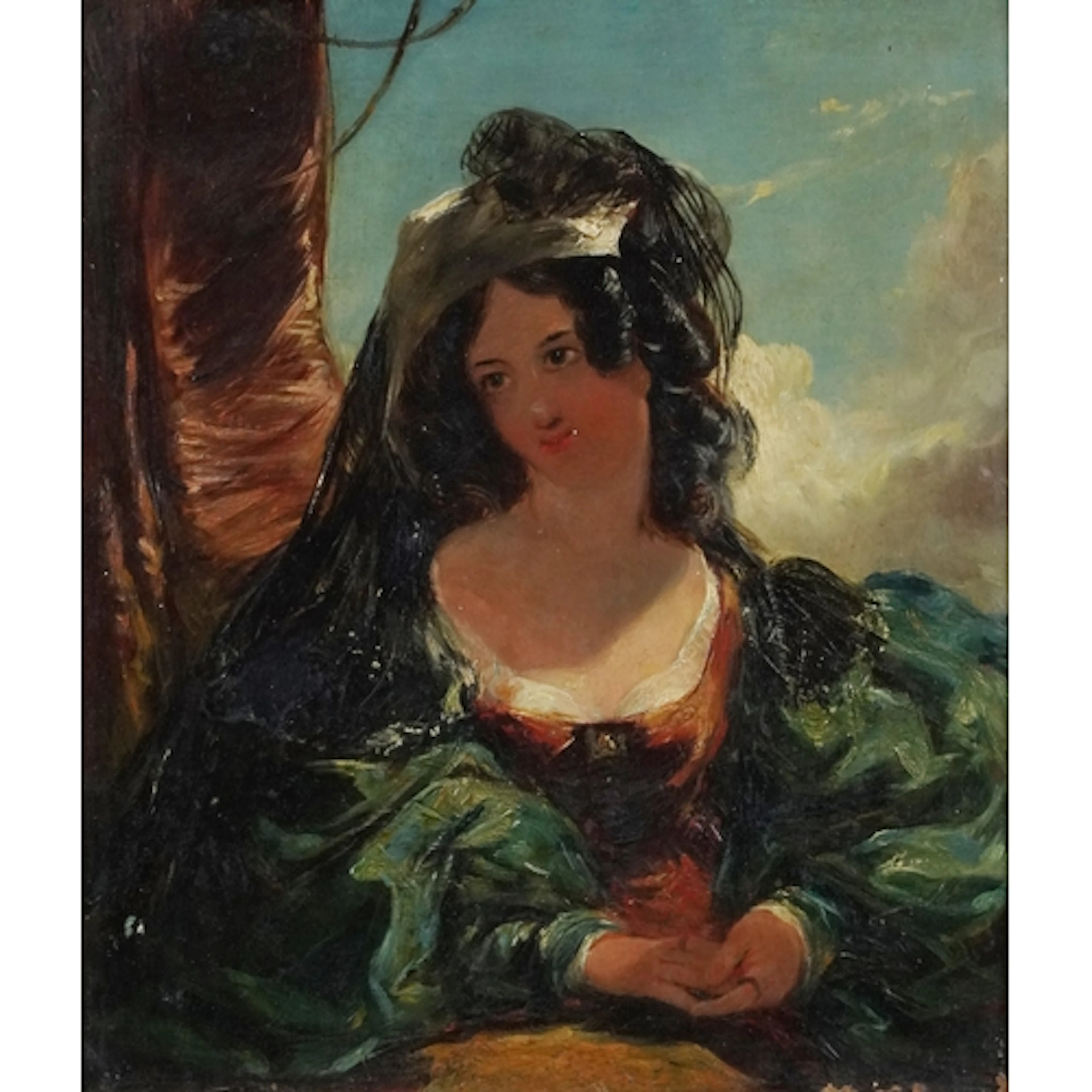 Three quarter length portrait of a young female wearing Span...