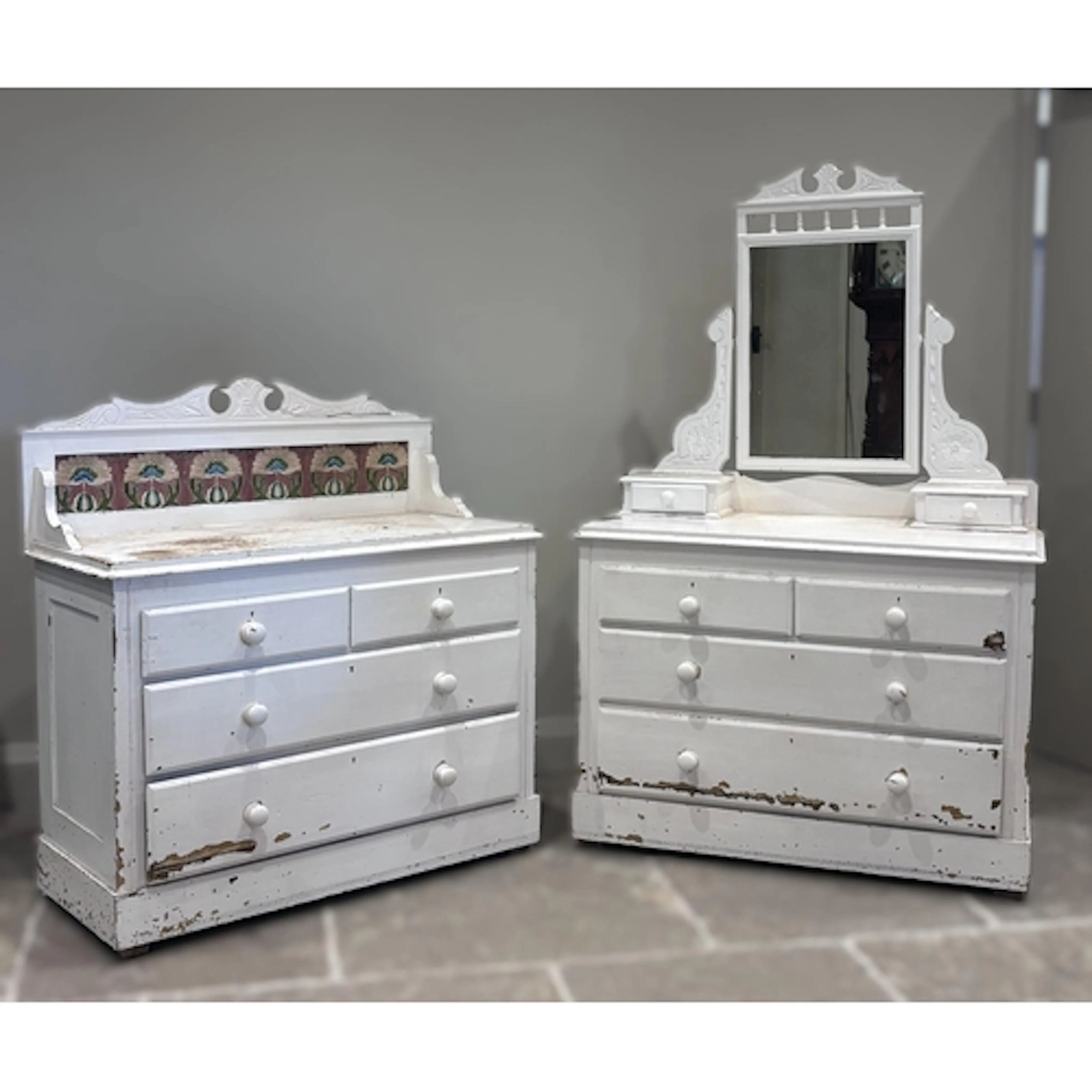 A Victorian white painted pine wash stand, formed with two s...