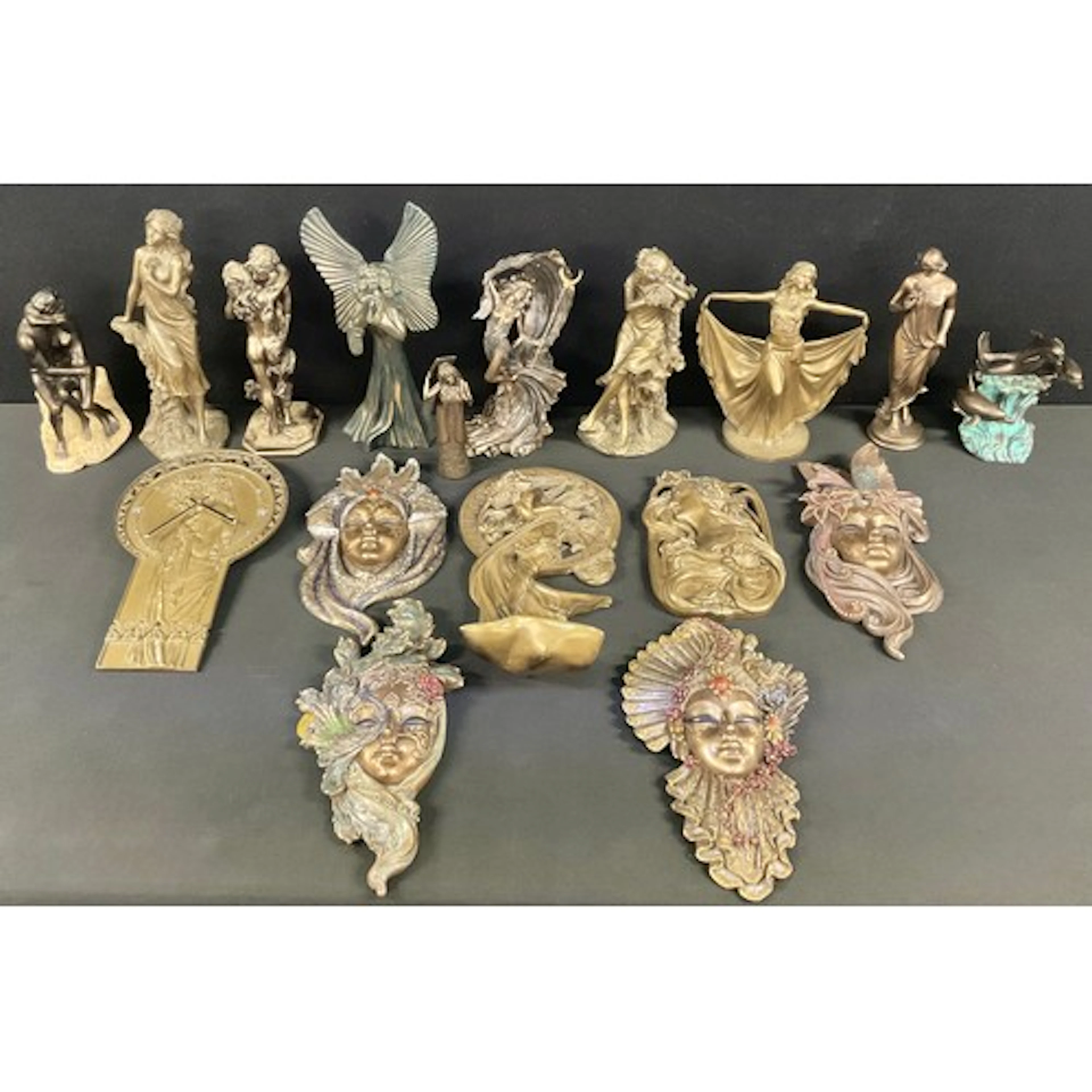 A moulded resin bronze effect figure, "Embrace", 27cm; anoth...