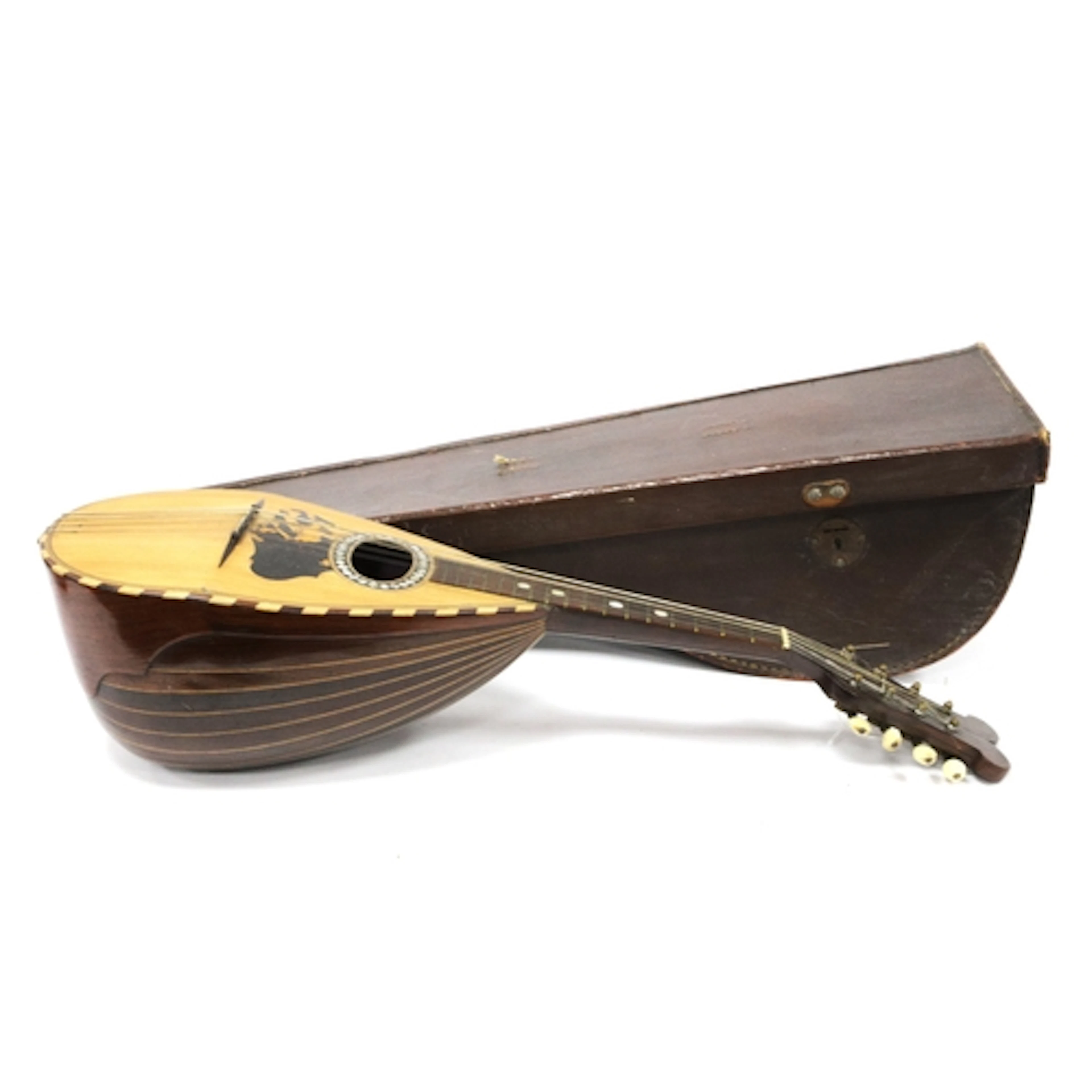 An Italian Mandolin, with mother of pearl and faux tortoises...