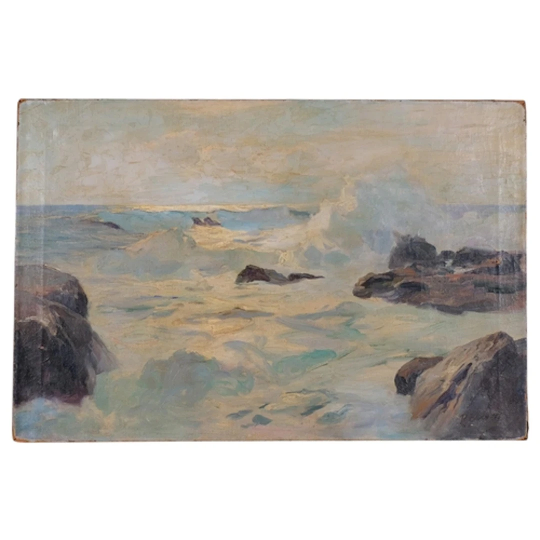 P Bennett, rough shores, early 20th century oil on canvas, 5...