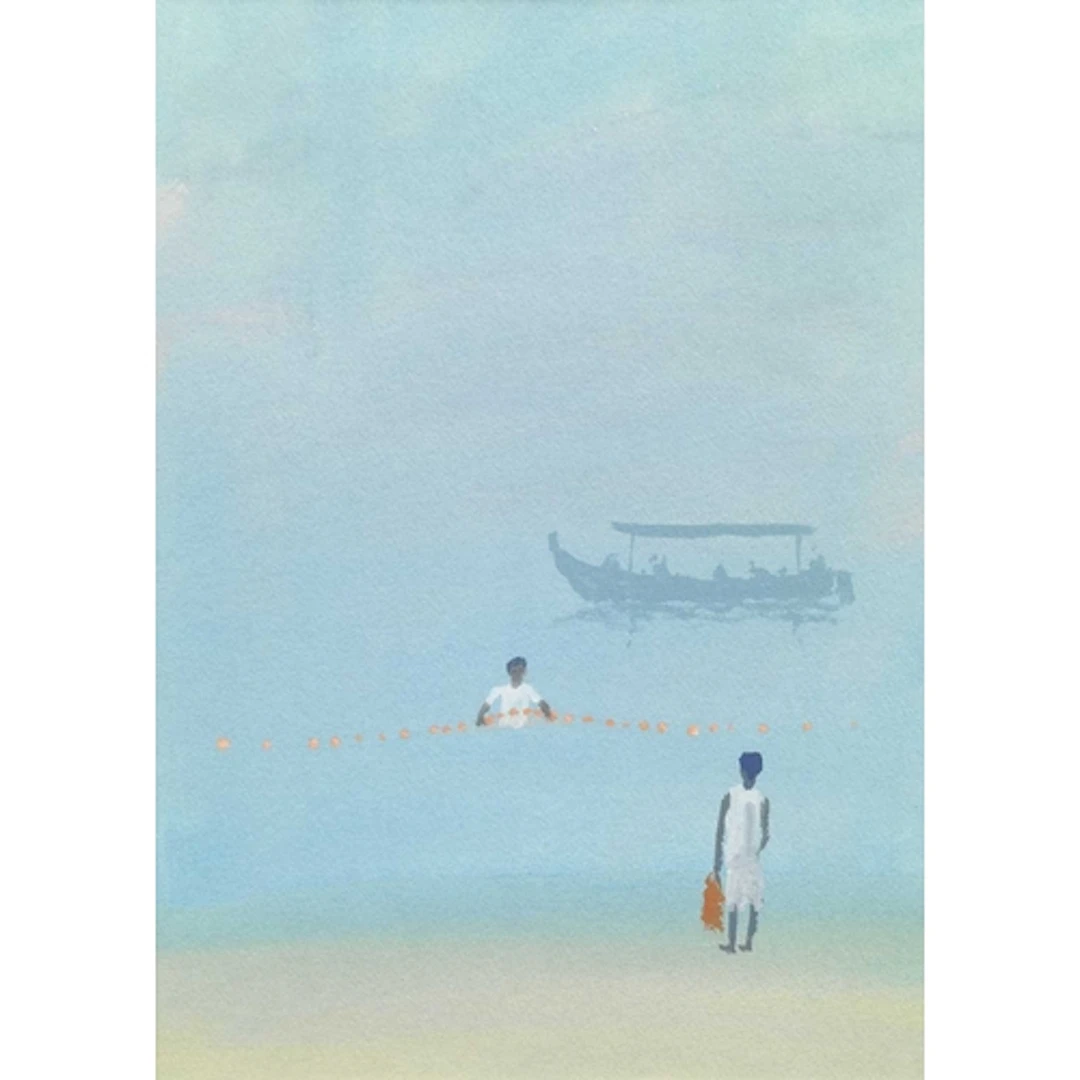 § John MILLER (1931-2002) Fishing Boats, Goa Gouache, stamp...