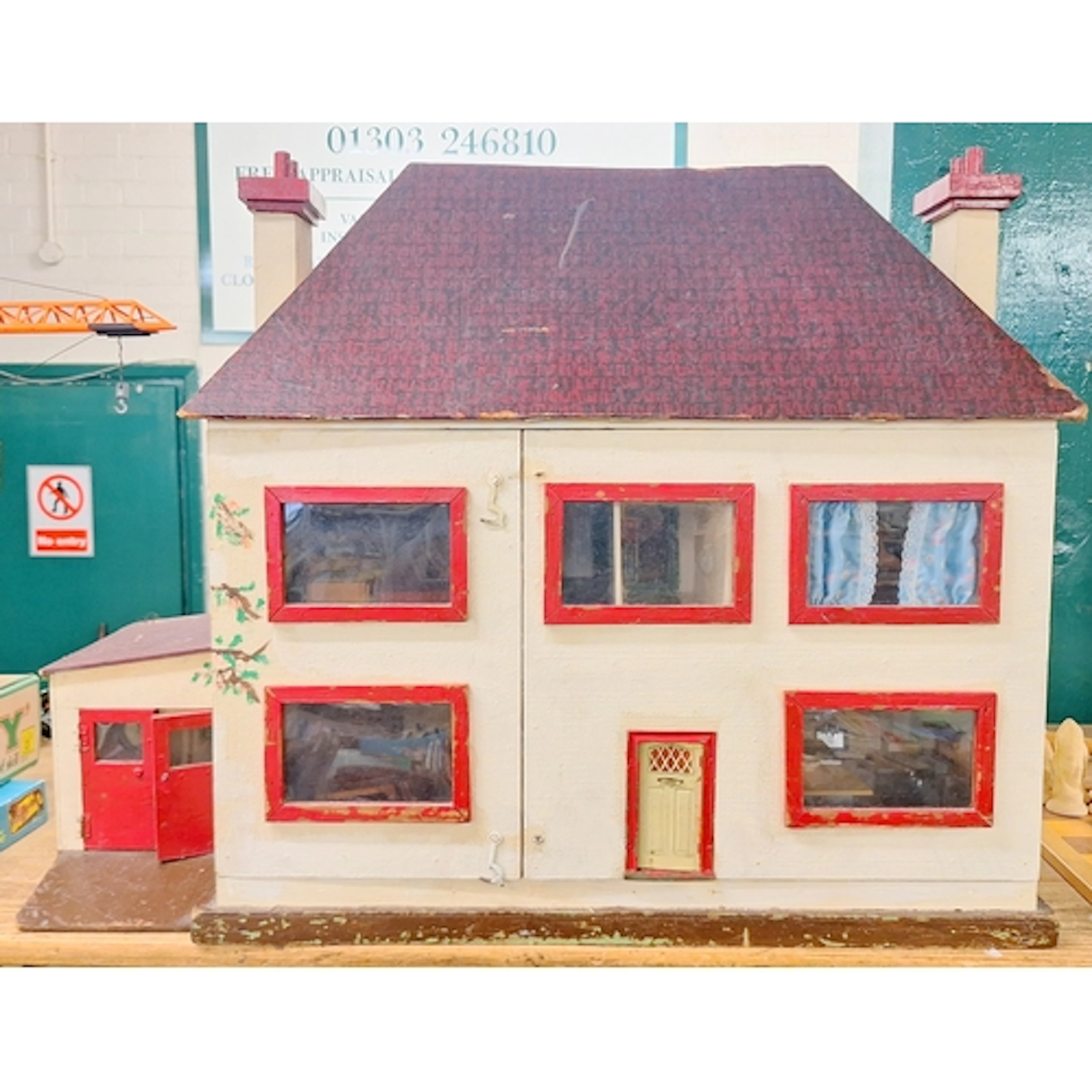 Vintage Scratch Built Wooden Dolls House, front opening, int...