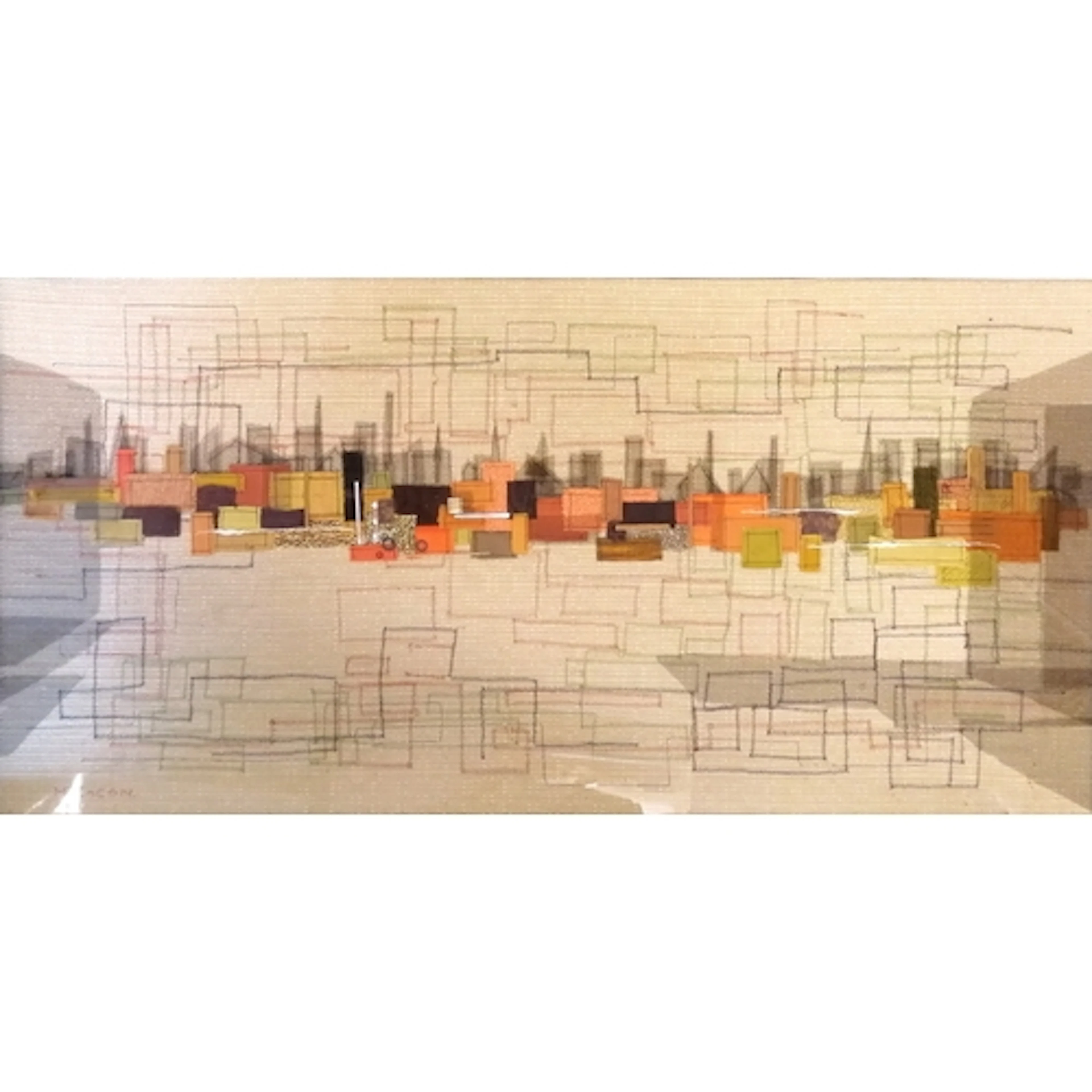 Margaret Bacon original mixed media artwork - 'Townscape col...