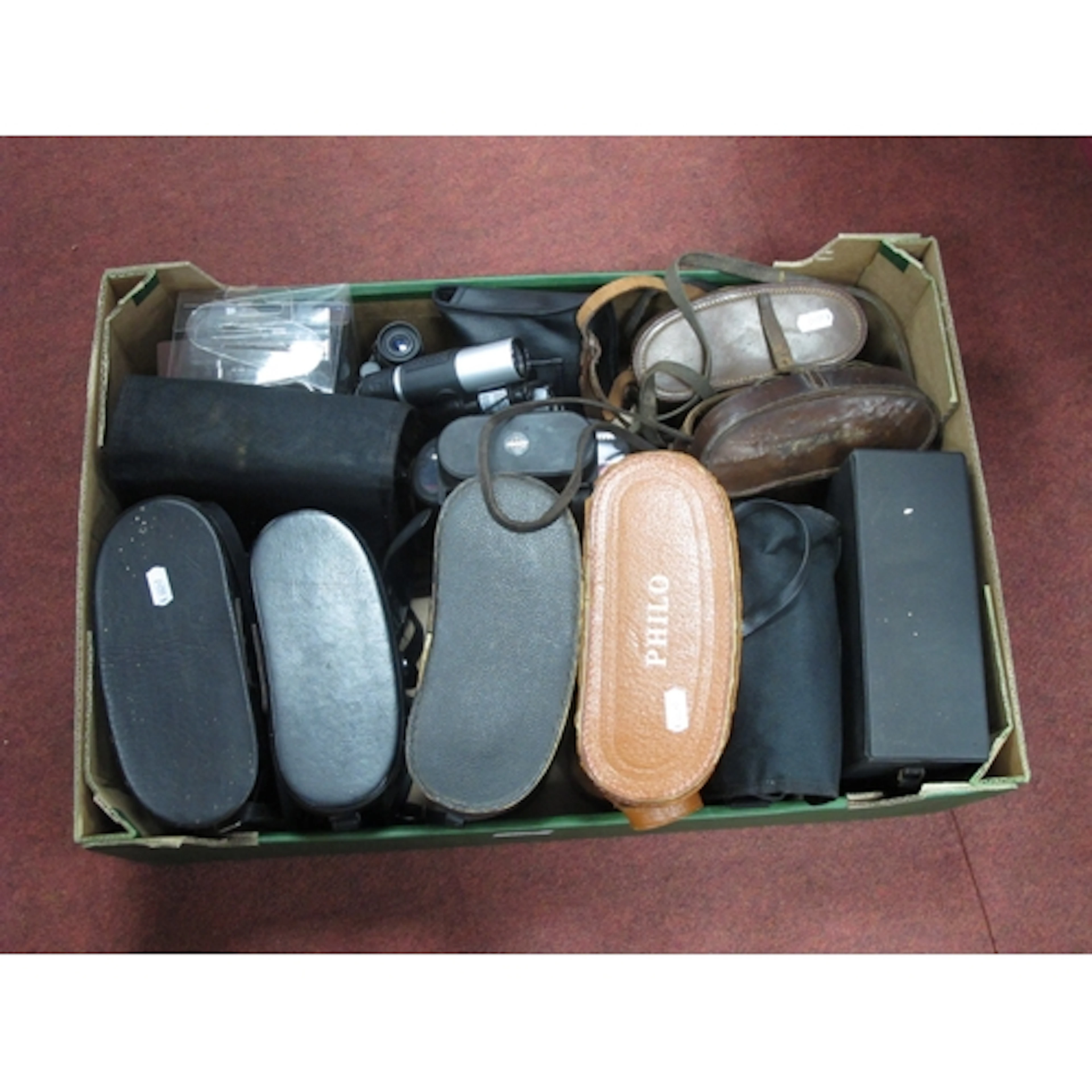 Binoculars, including French J.T. Coppock 8x30, Mark Scheffe...