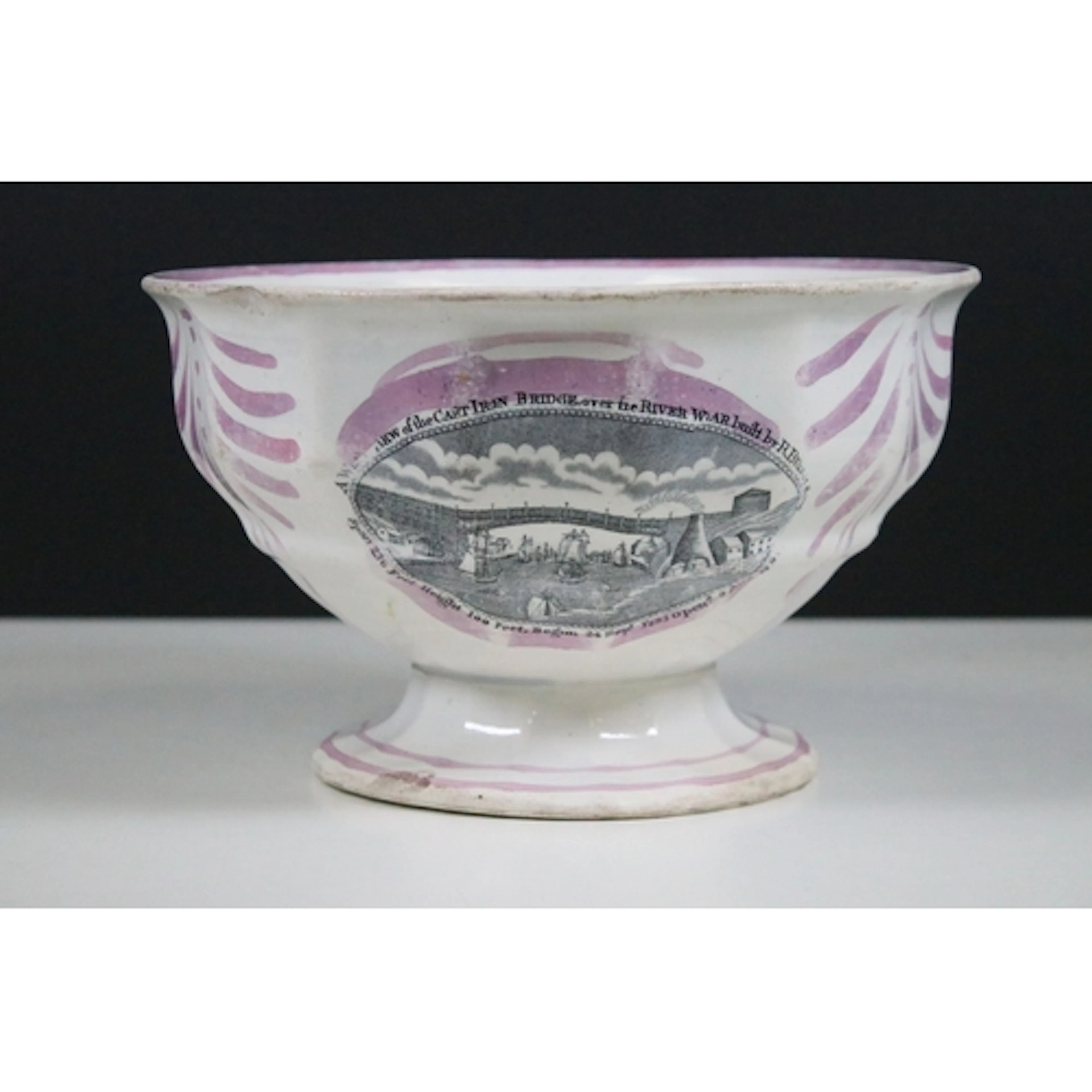 19th century Sunderland lustreware pedestal bowl with transf...