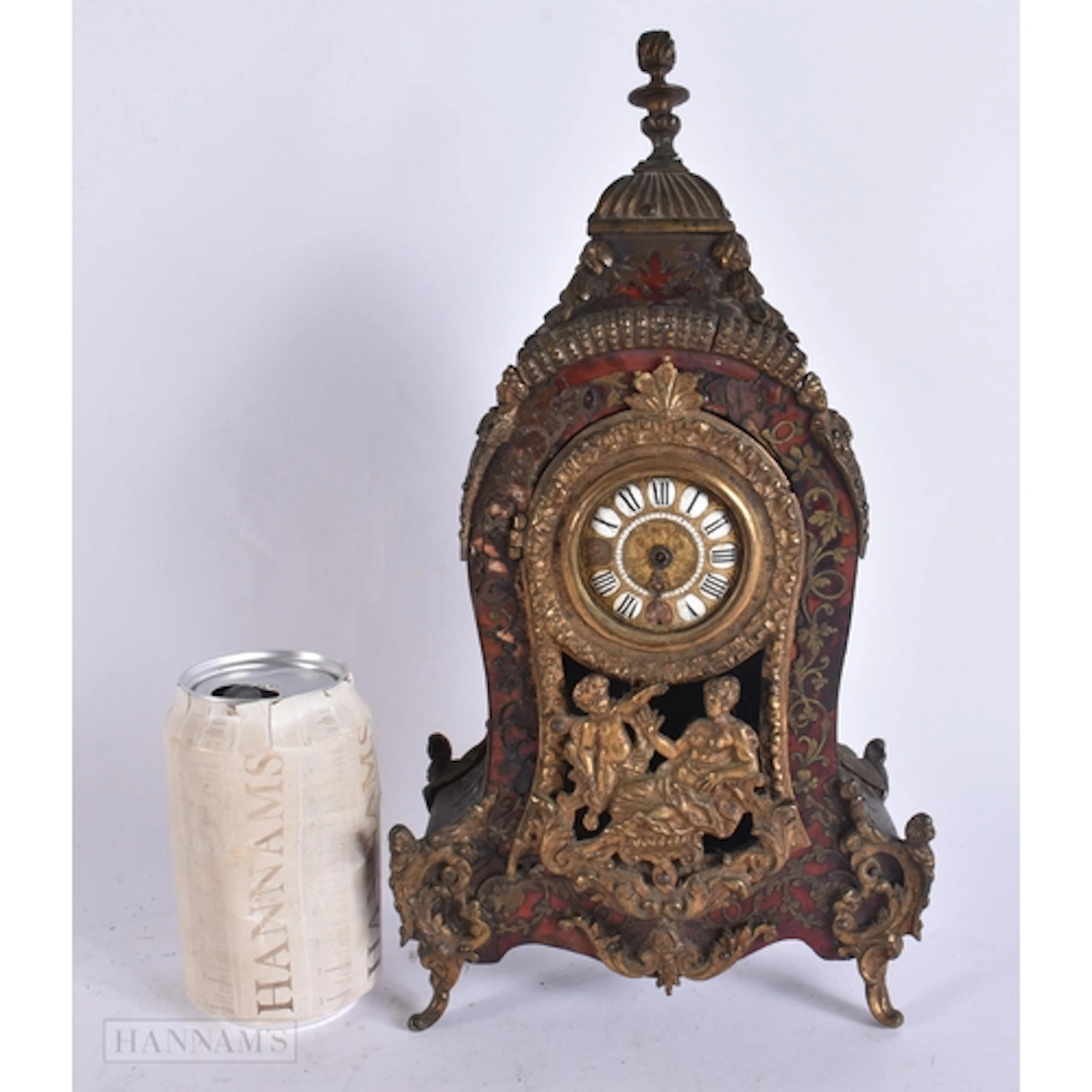 AN UNUSUALLY SMALL 19TH CENTURY FRENCH BOULLE WORK BRONZE CL...