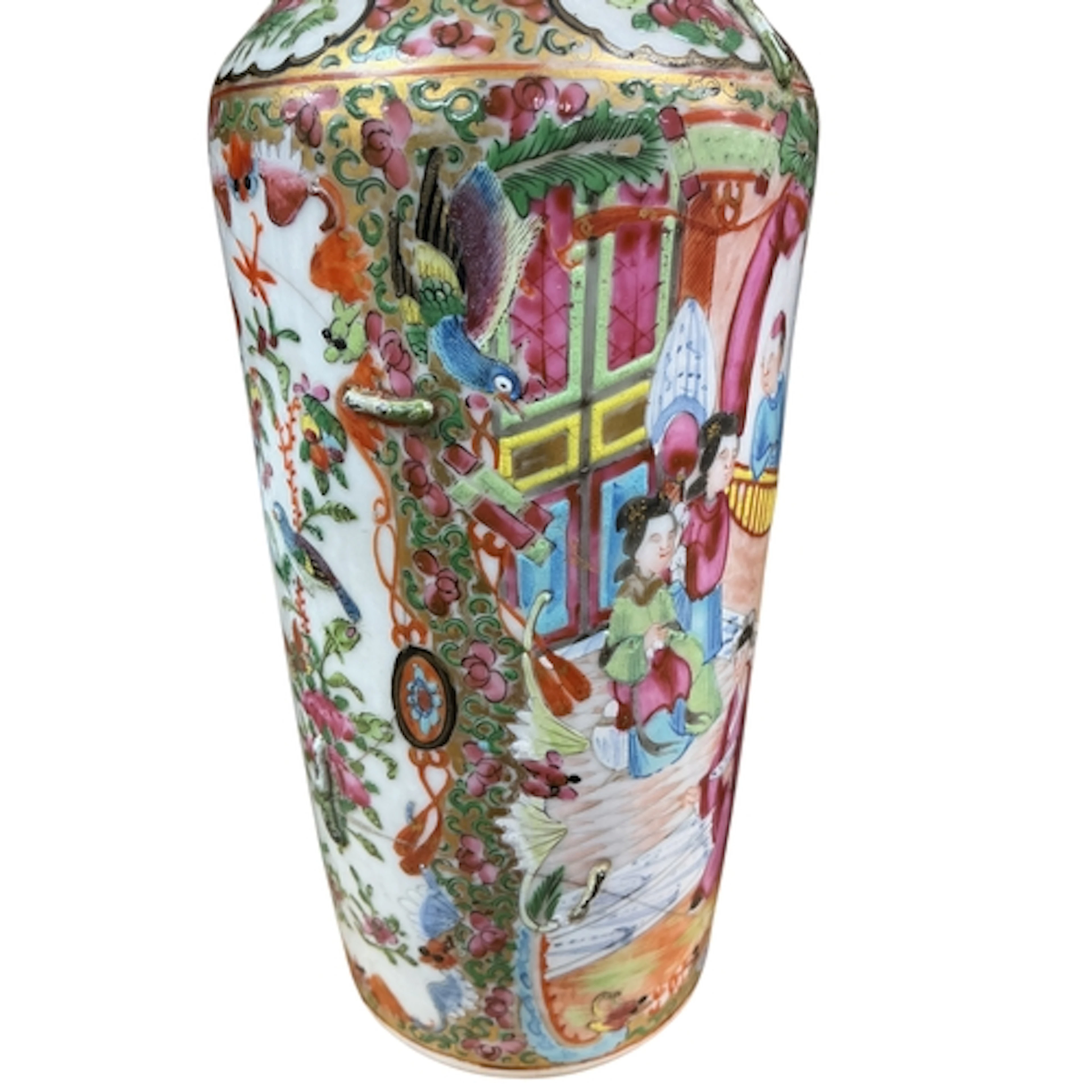 A pair of 19th century Chinese porcelain famille rose cylind...