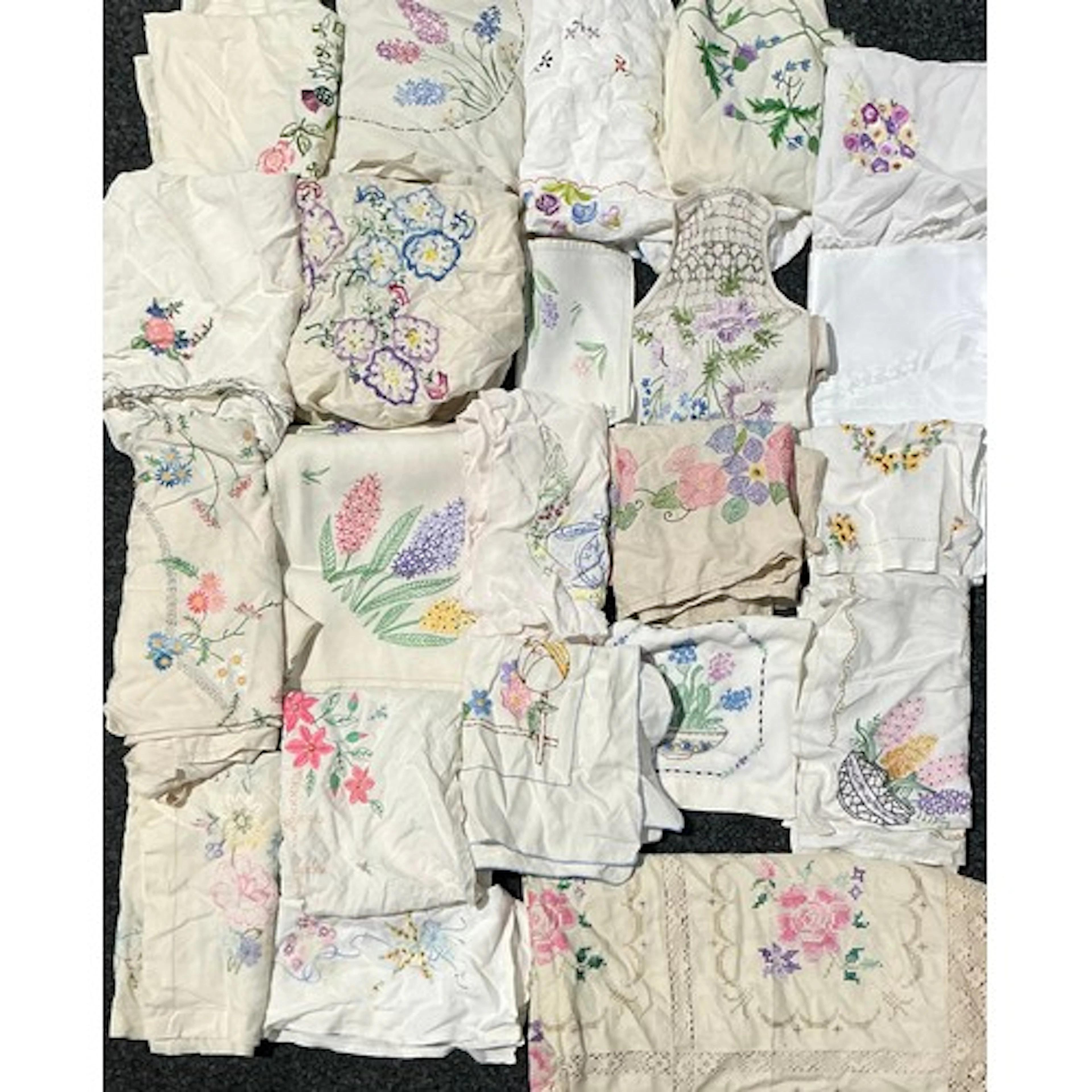 Textiles - Hand embroidered table clothes including Fairisty...