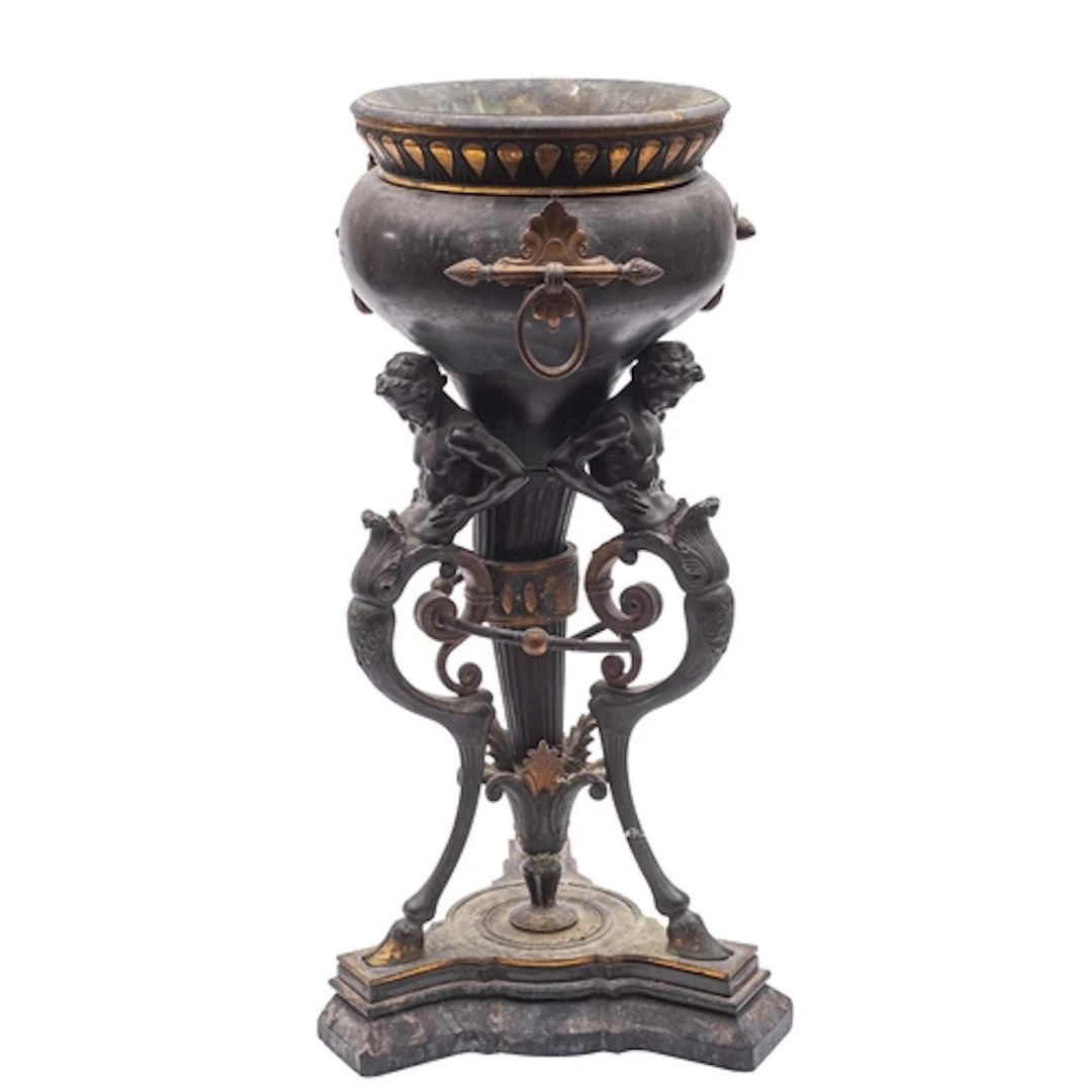 A Continental patinated and parcel-gilt metal Athenienne jar...