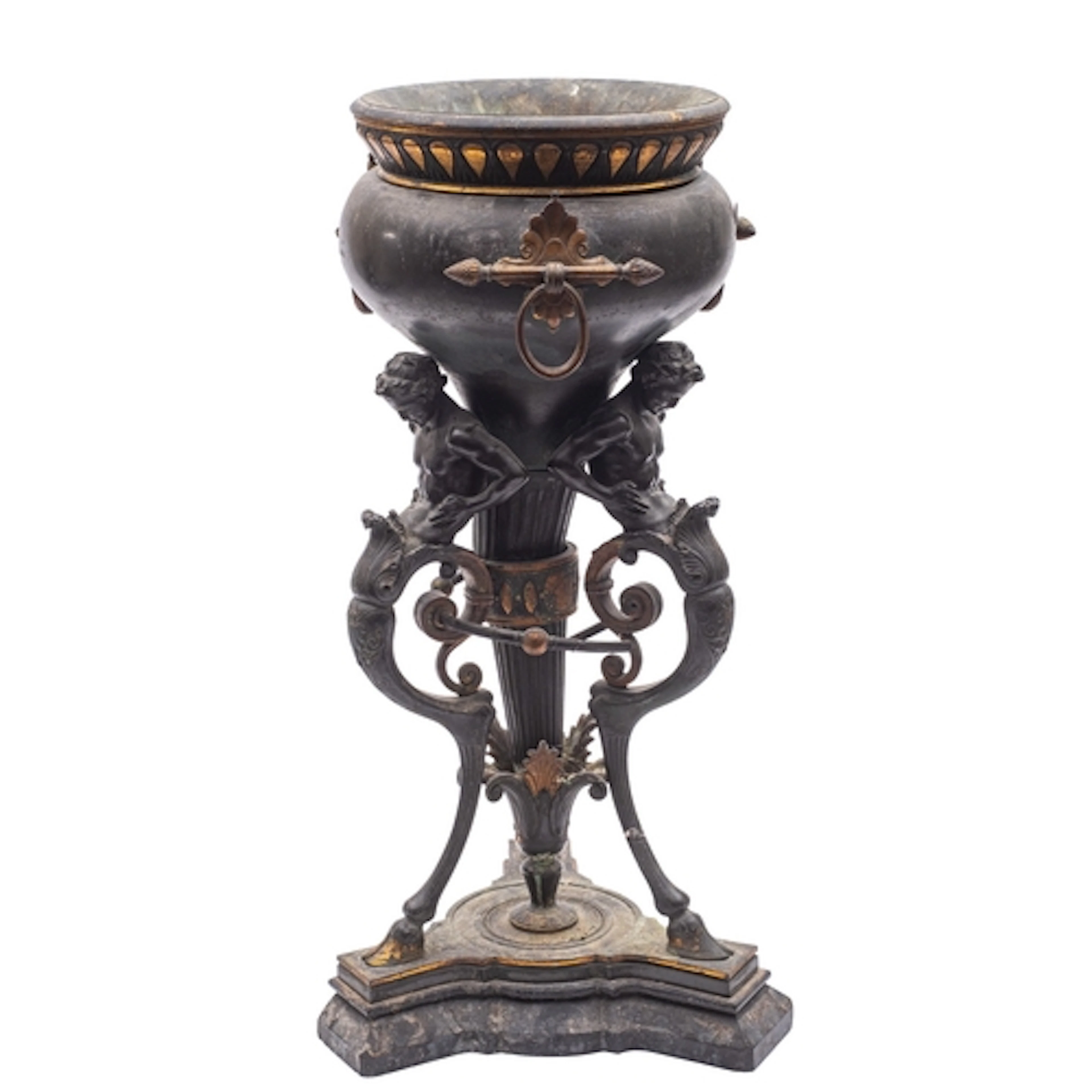 A Continental patinated and parcel-gilt metal Athenienne jar...
