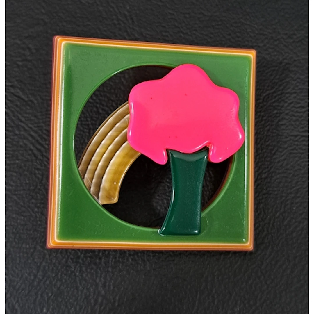 LEA STEIN TREE AND RAINBOW BROOCH the tree in bright pink, i...