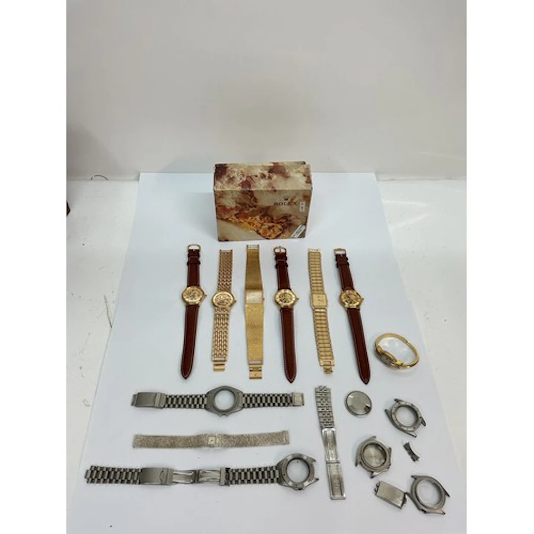 A Rolex outer watch box, plus Rotary watches, straps and dia...