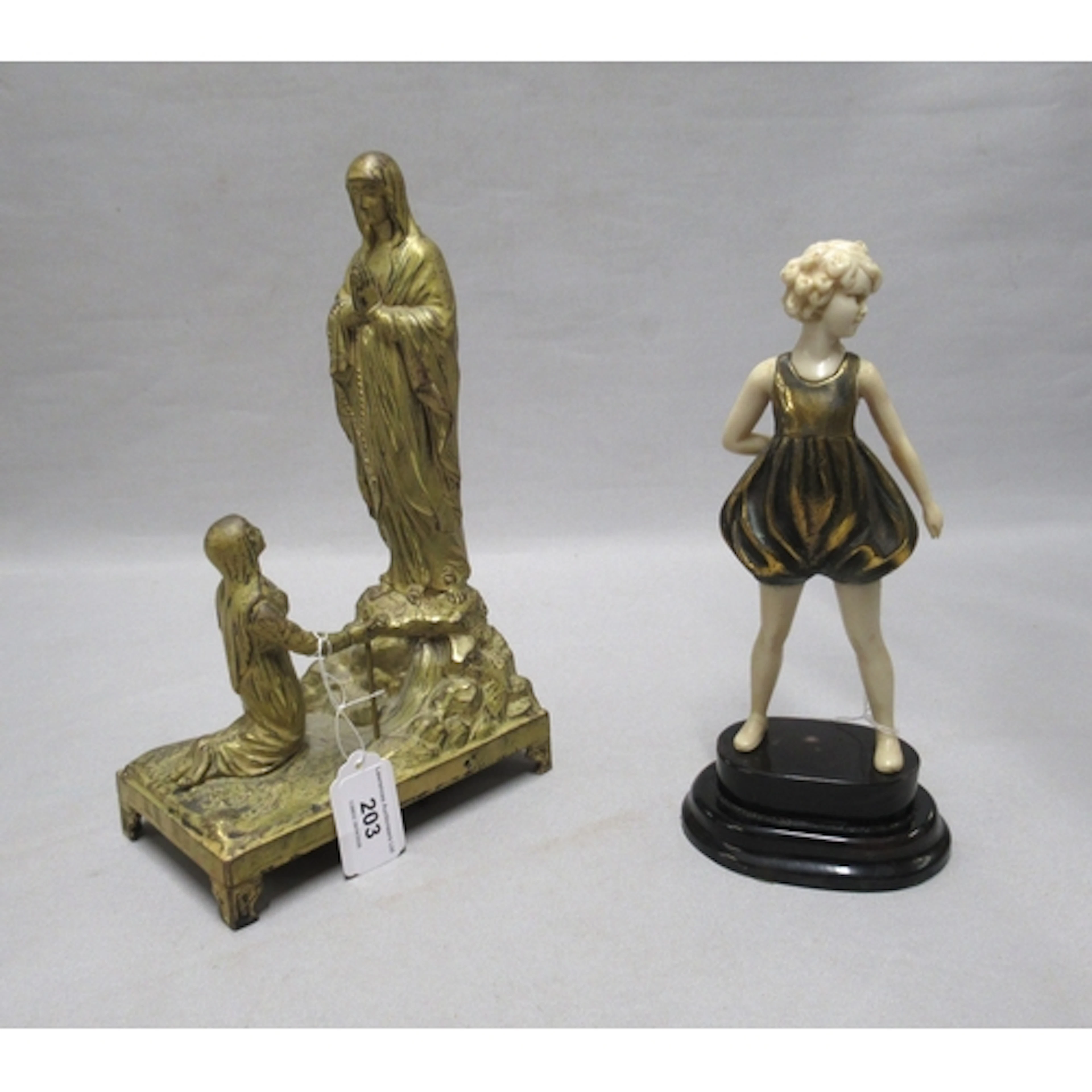 Gilt patinated spelter musical figure ' Our Lady of Lourdes ...