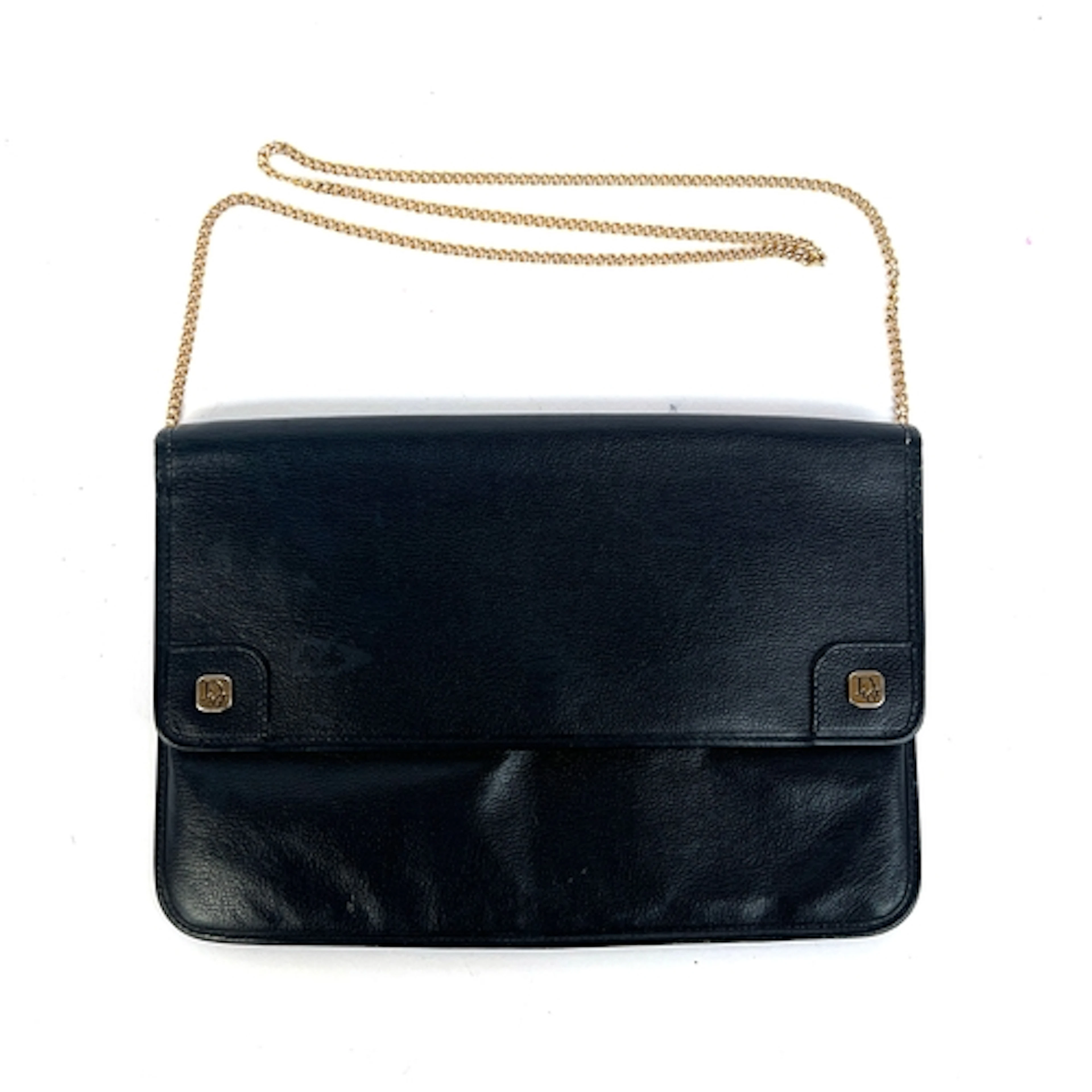 A vintage Christian Dior dark navy blue leather bag with gol...