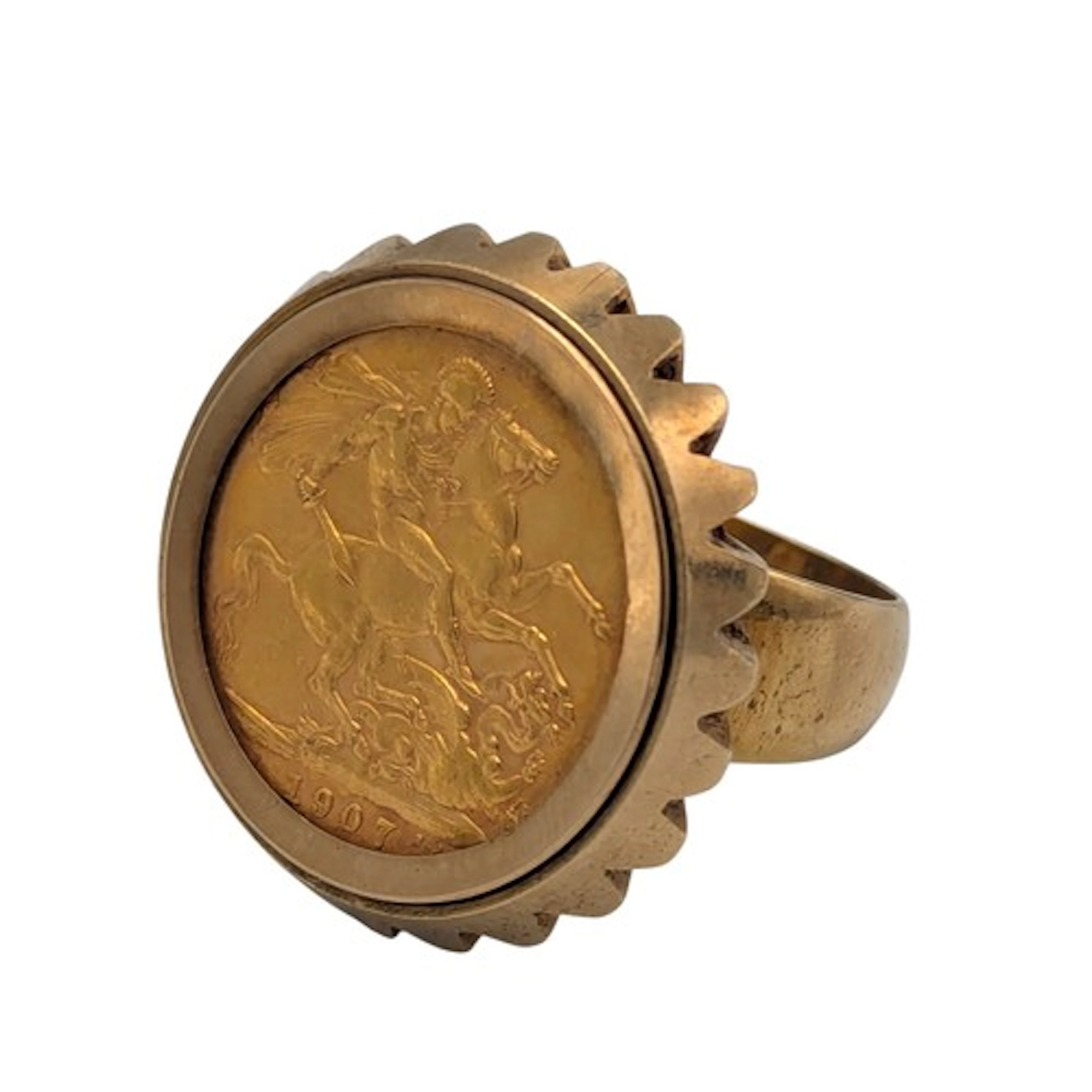 A full sovereign ring, Edward VII, 1907, later 9ct gold moun...