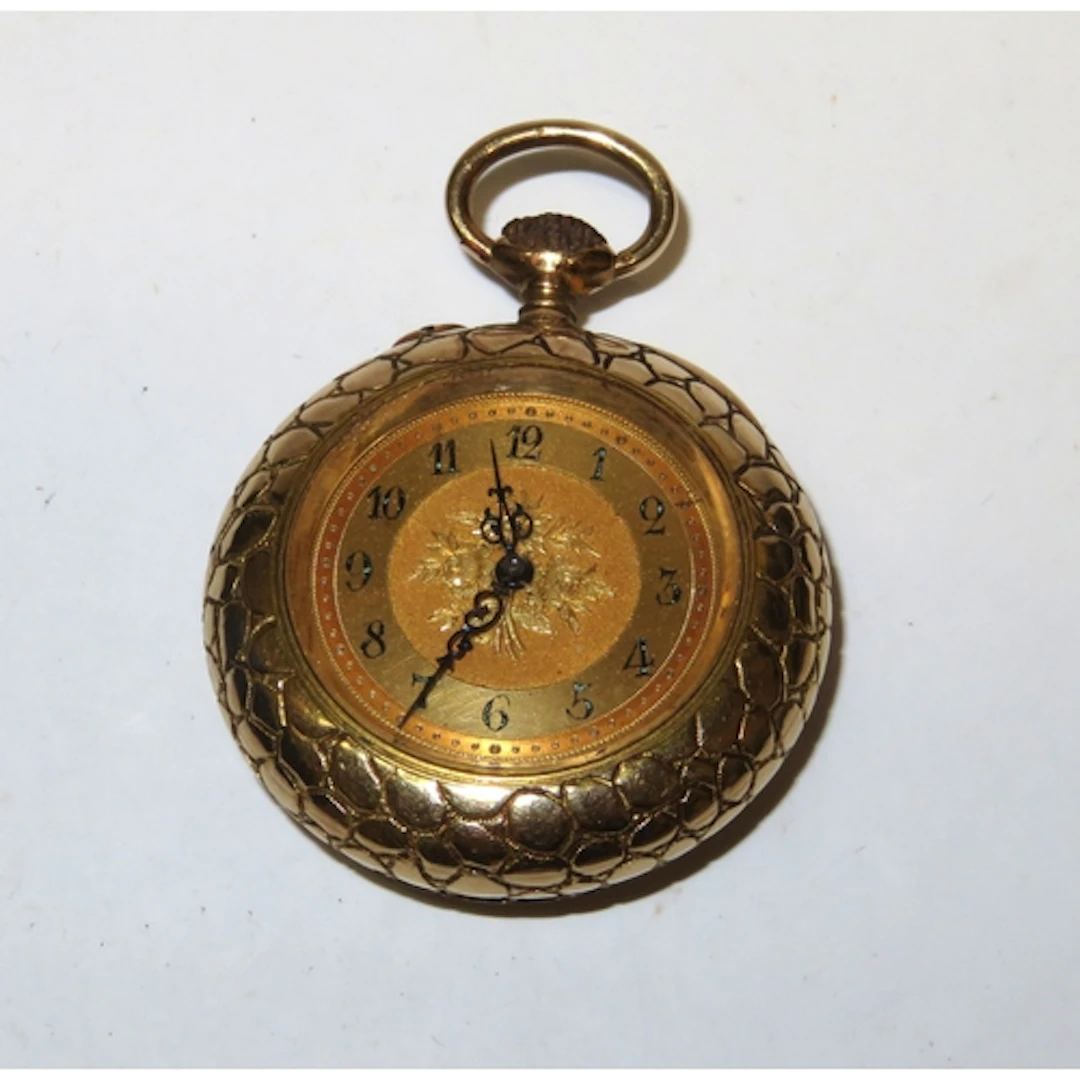 Continental 14ct gold cased fob watch, the gilt dial with Ar...