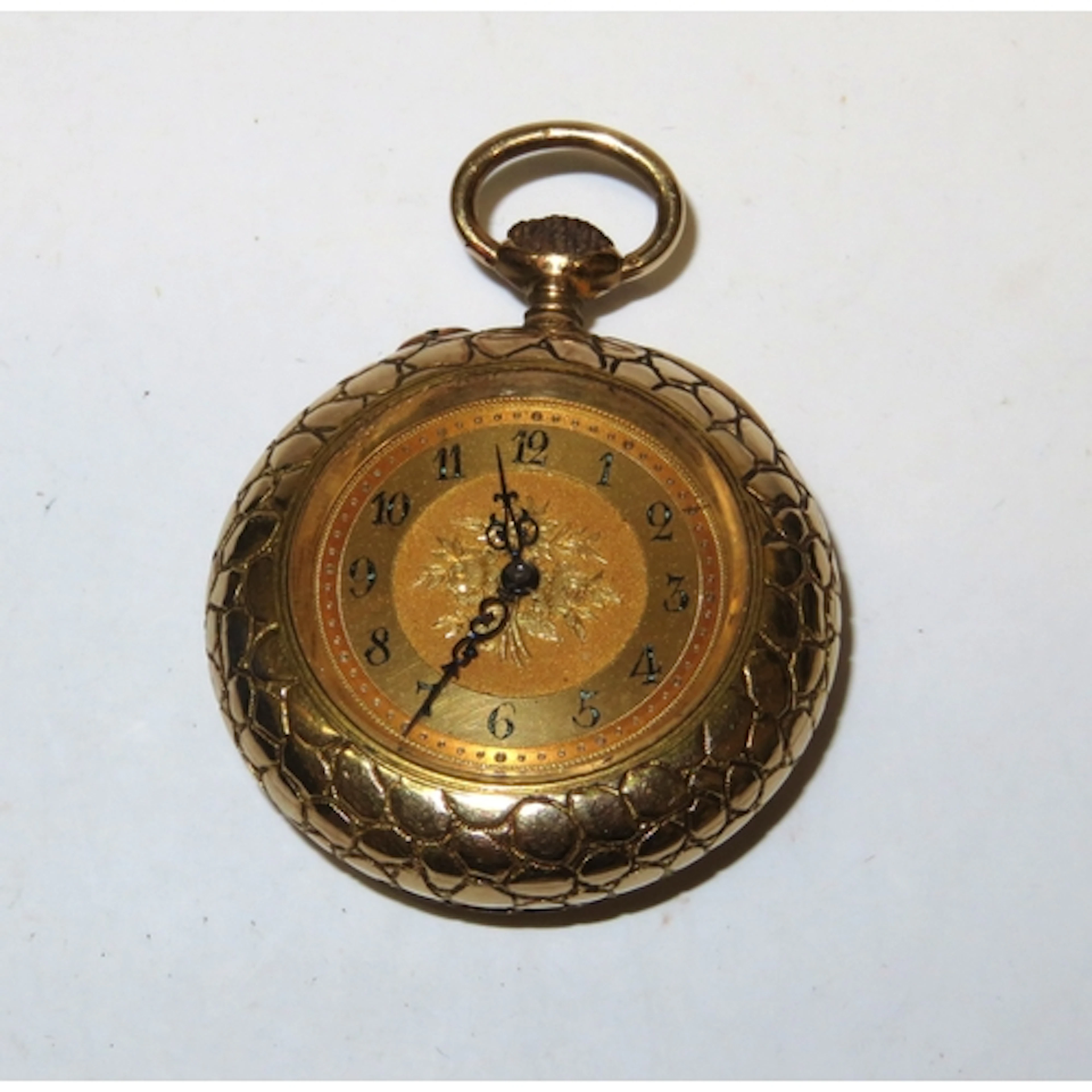 Continental 14ct gold cased fob watch, the gilt dial with Ar...
