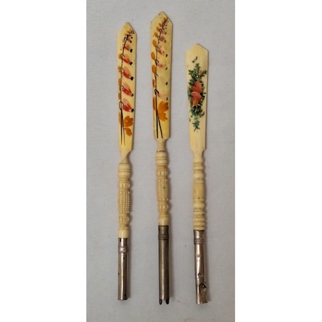 3 Antique Bone Handled Dip pens with handpainted handles (3)