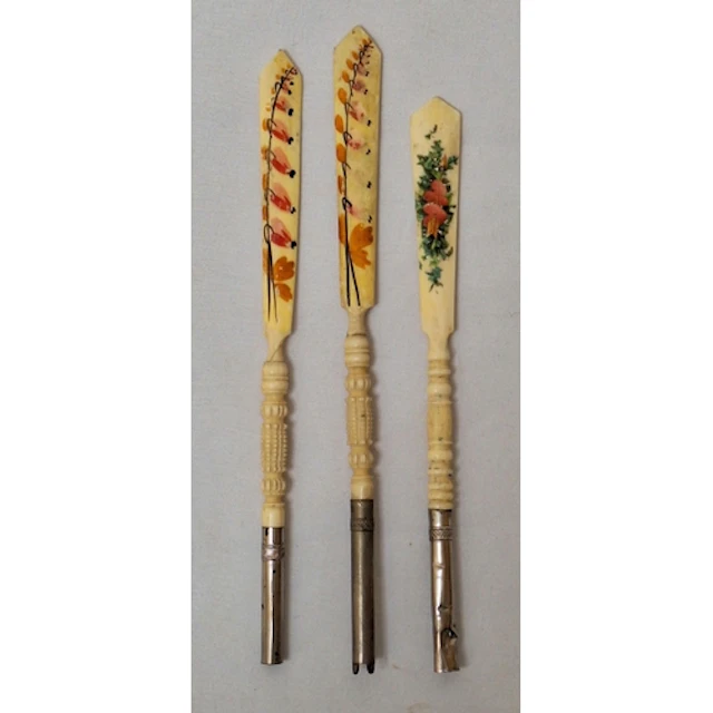3 Antique Bone Handled Dip pens with handpainted handles (3)