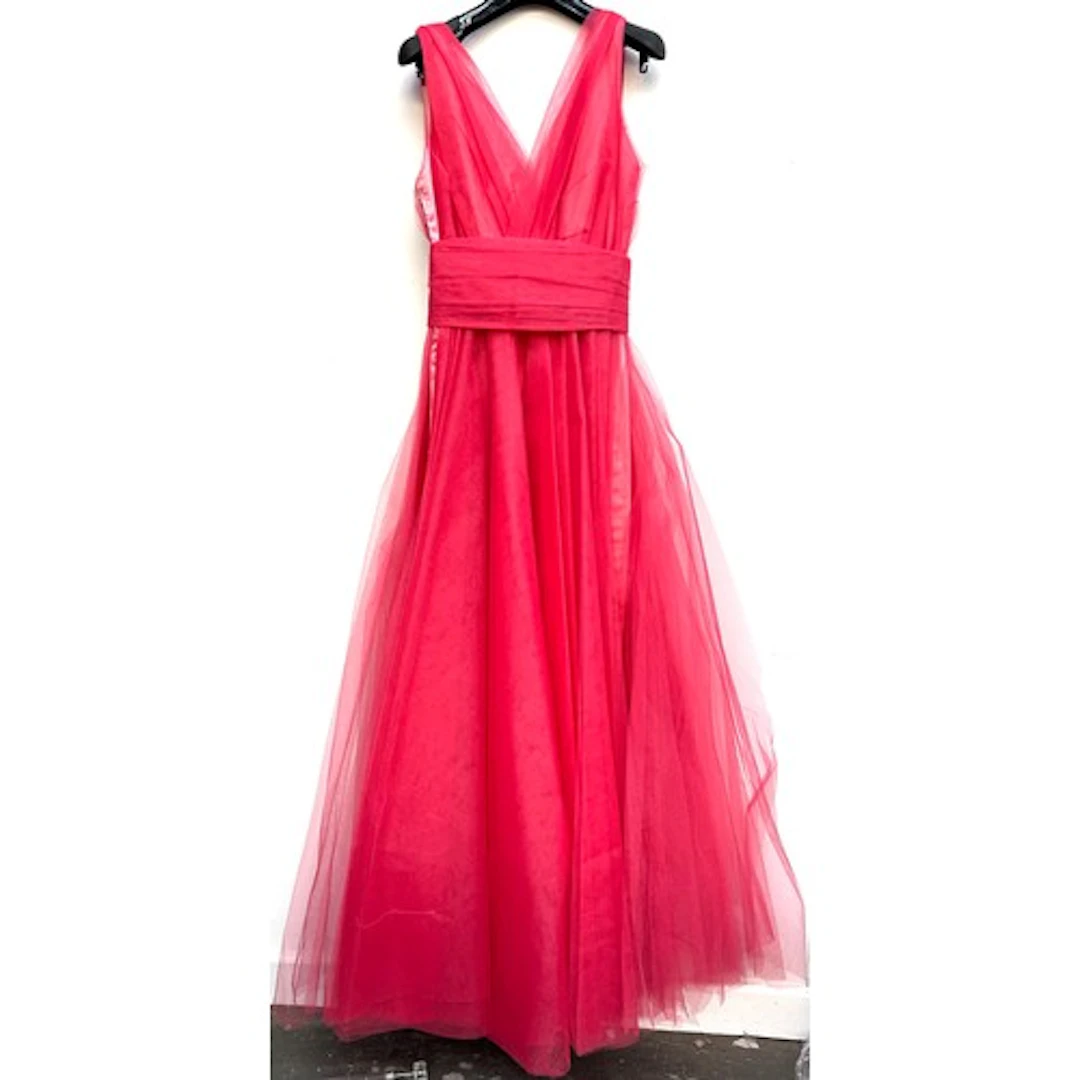 A pink tulle over silk sleeveless evening gown. Provenance:...