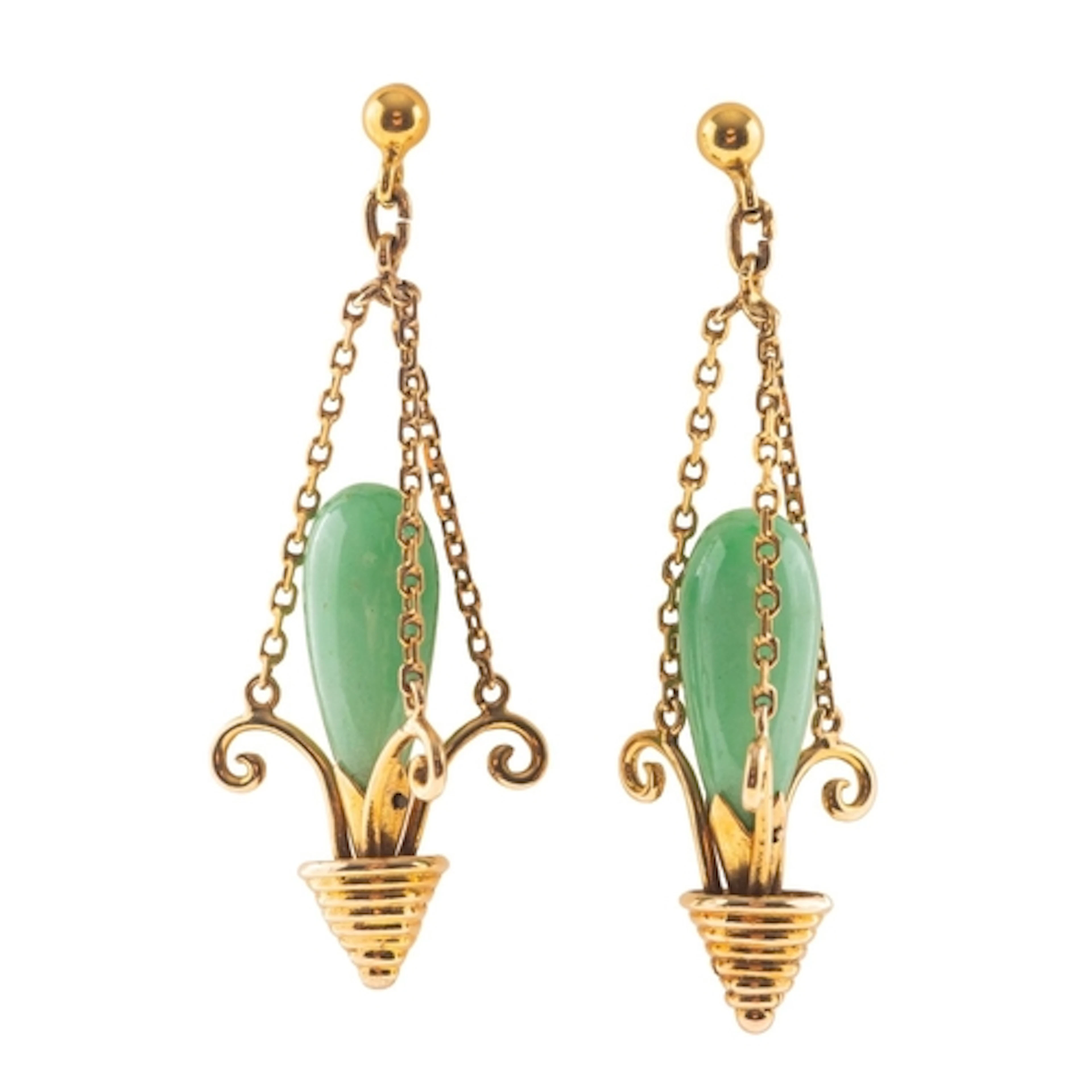 A pair of jade chandelier earrings, each earring suspending ...