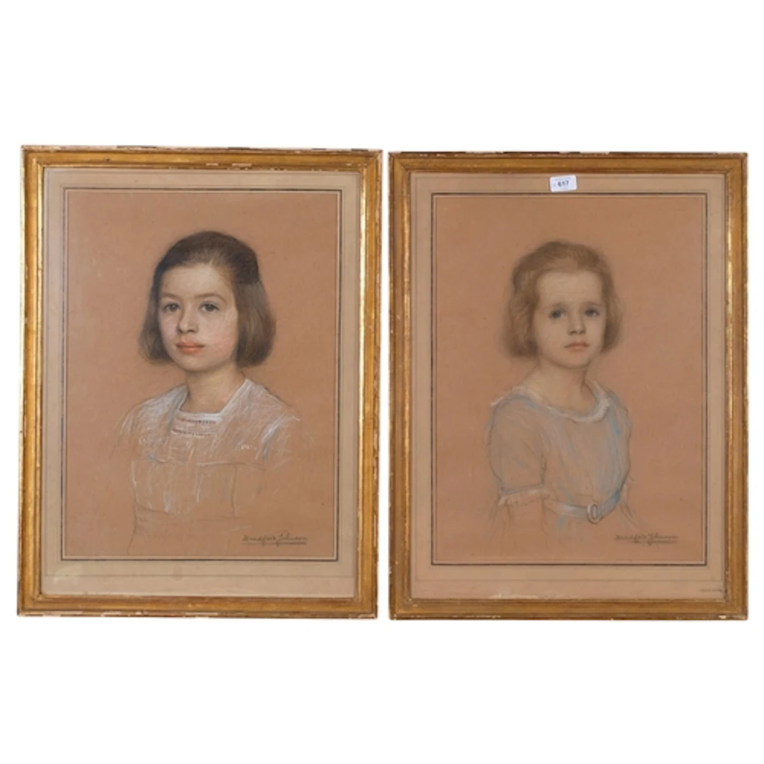Bradford Johnson, pair of portraits of young children, colou...