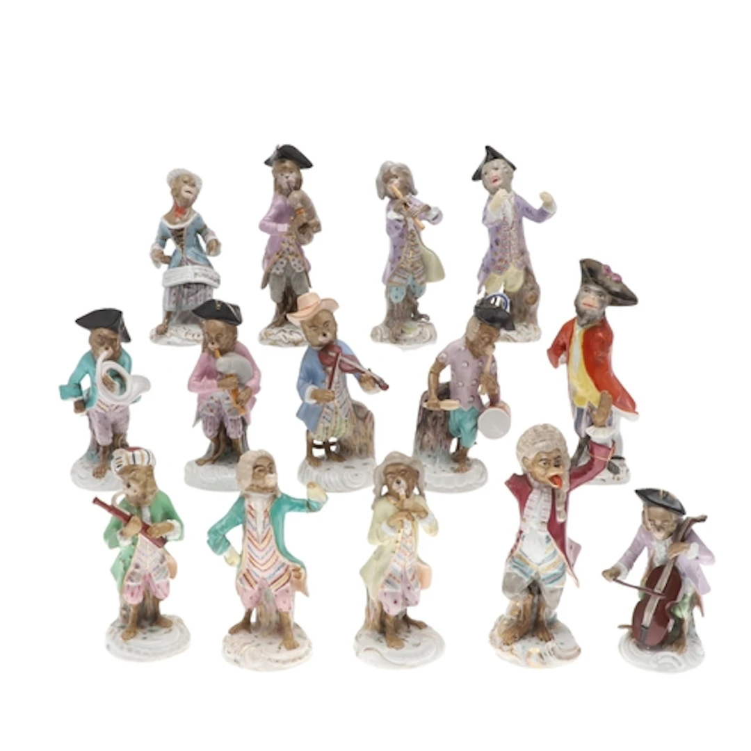 MEISSEN MONKEY BAND FIGURES & OTHER FIGURES. Including four ...