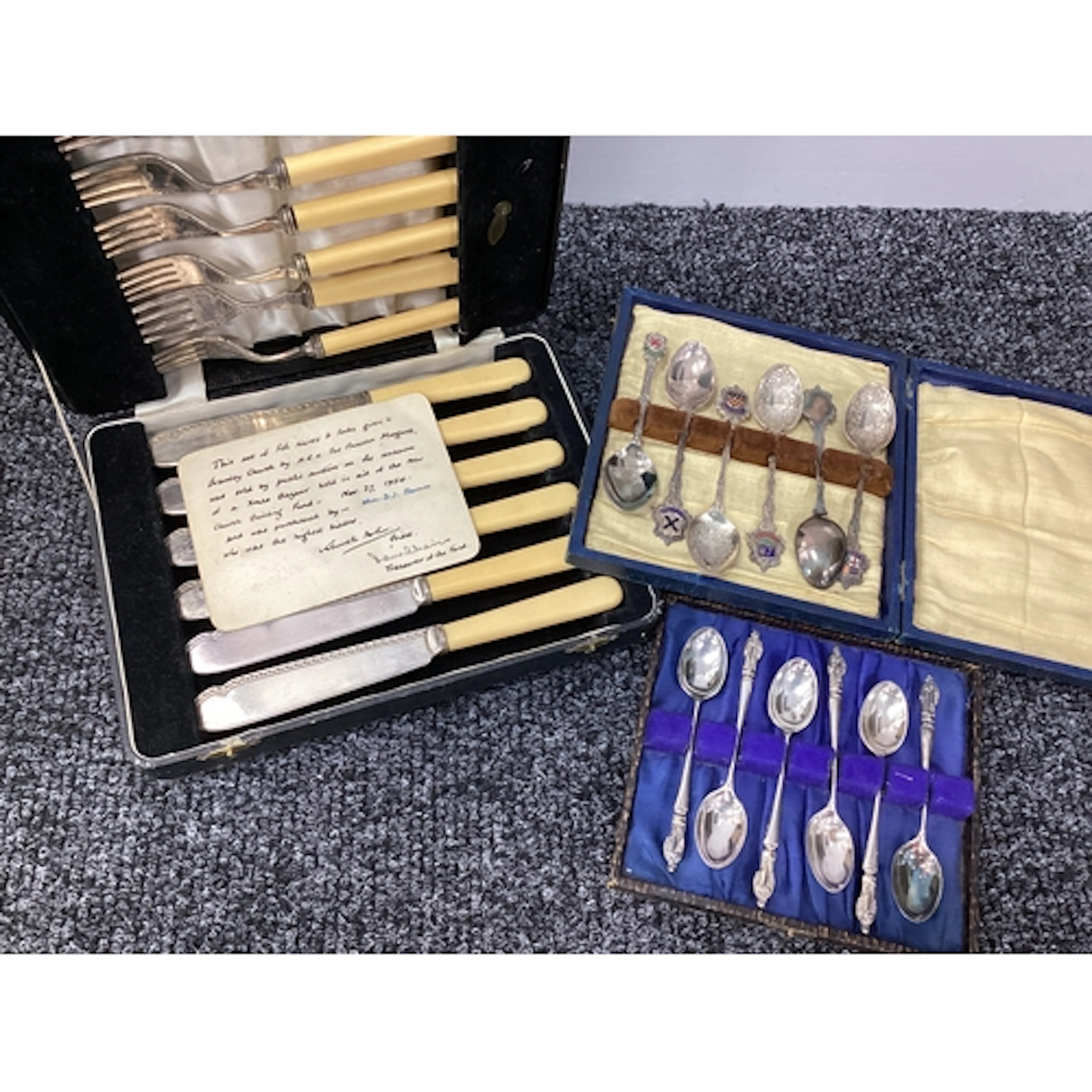 A Cased Set of Six Fish Knives and Forks, with a card statin...