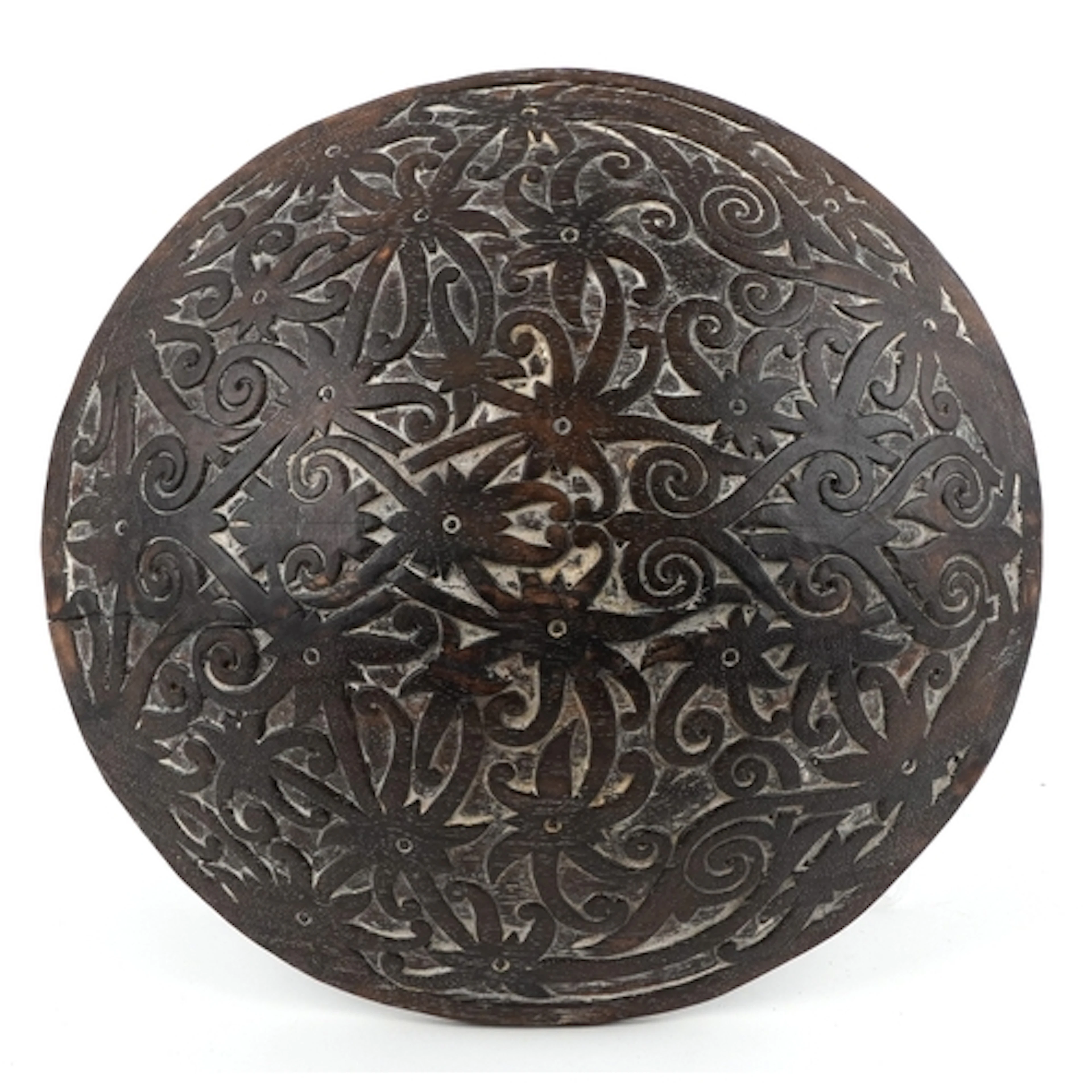 Antique tribal interest decorative shield, 40cm in diameter