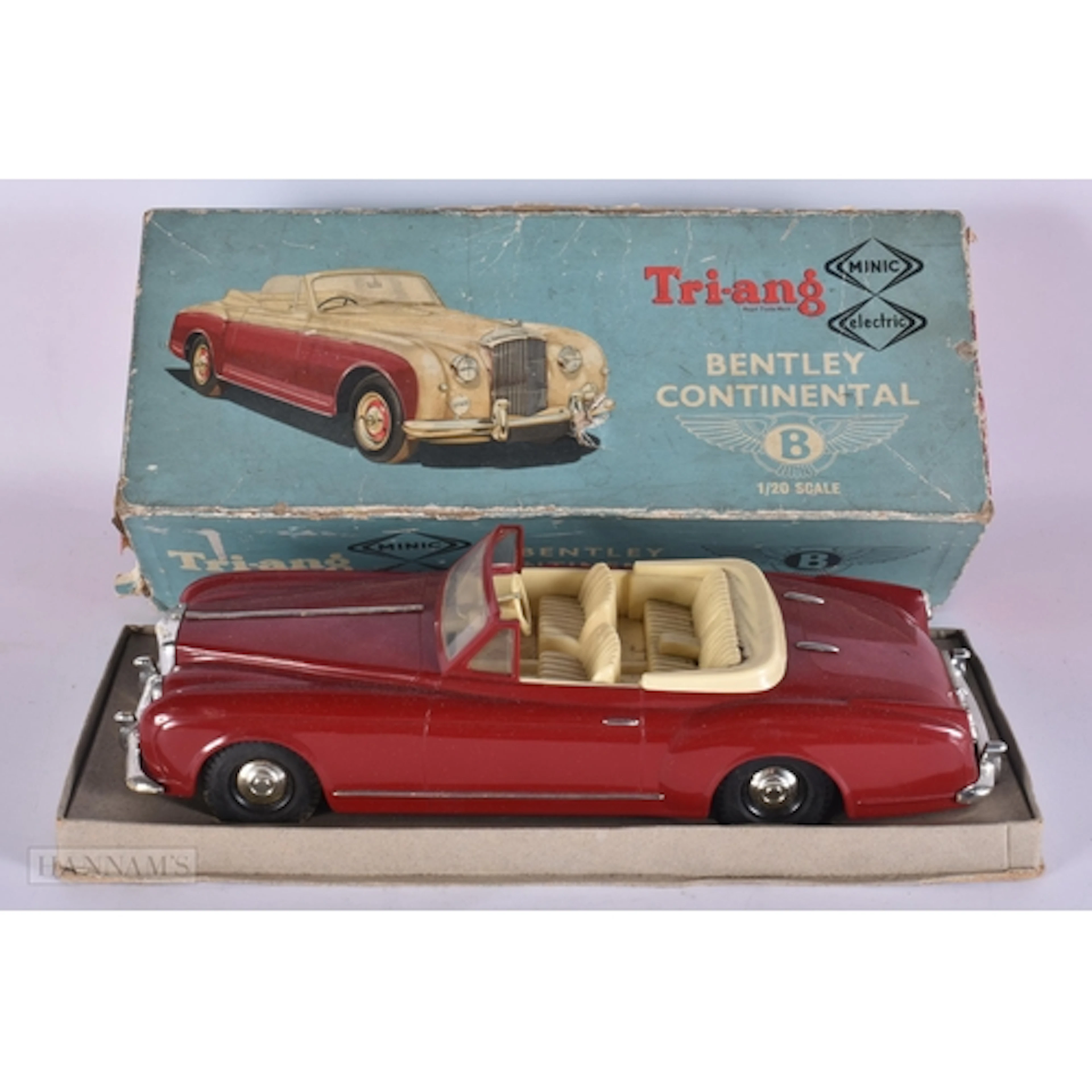 A BOXED TRIANG MINIC BENTLEY CONTINENTAL. 30 cm wide.