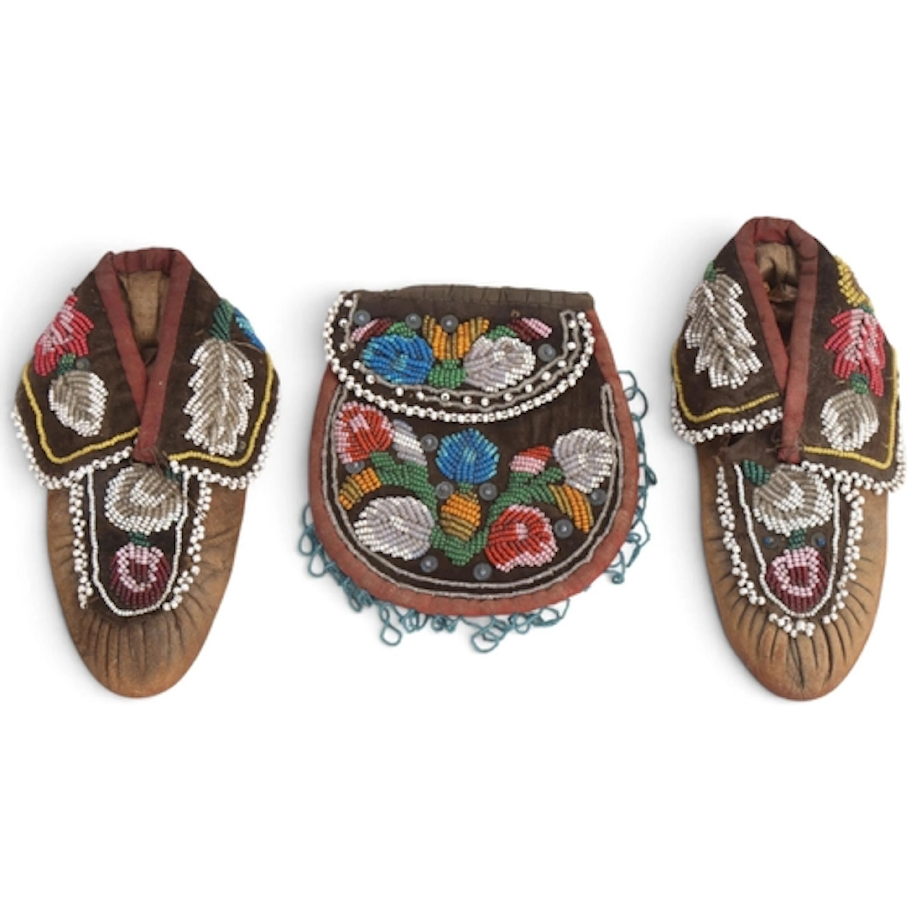 A pair of Iroquois Native American children's moccasins, ani...