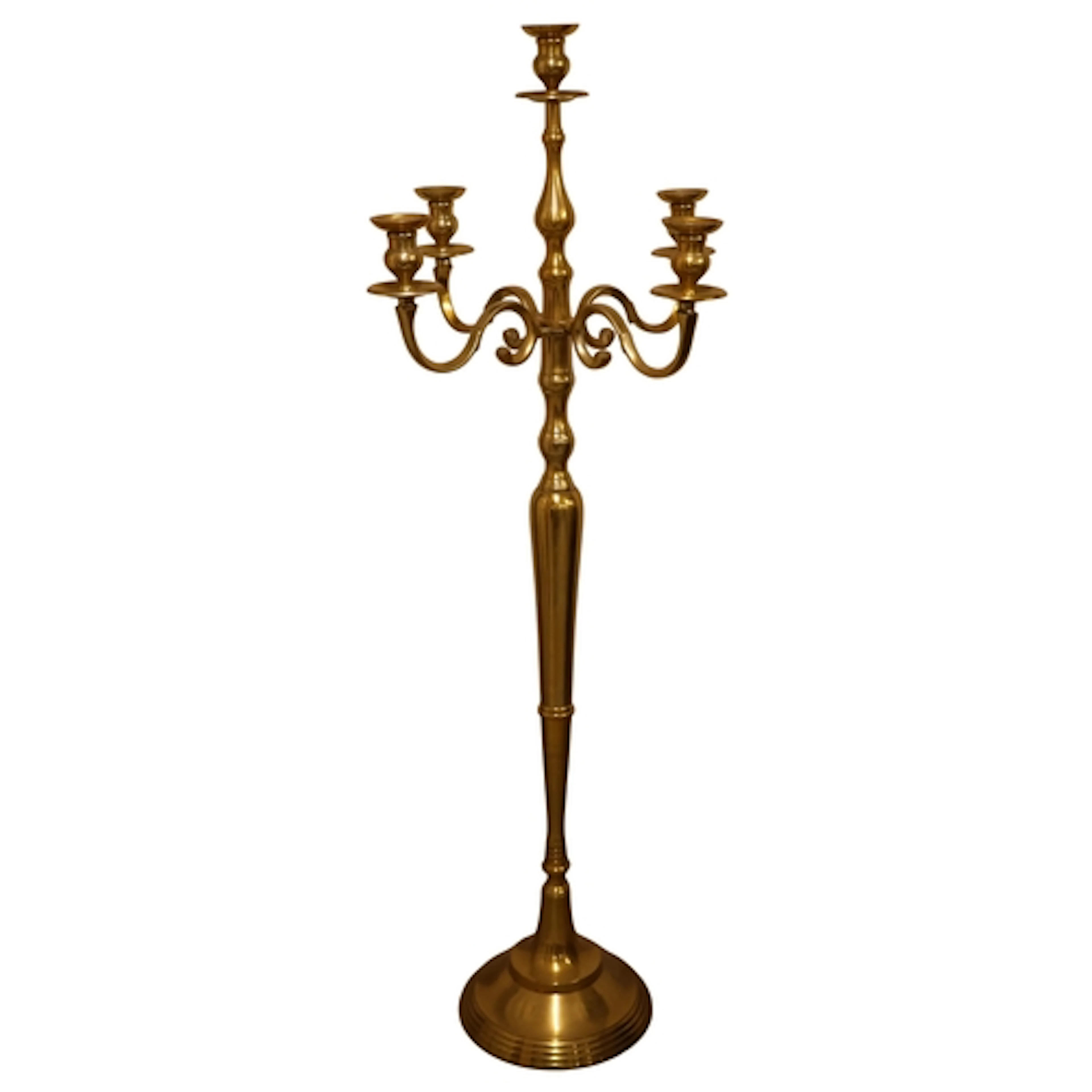 A modern brass effect floor-standing candelabra. Height 151c...