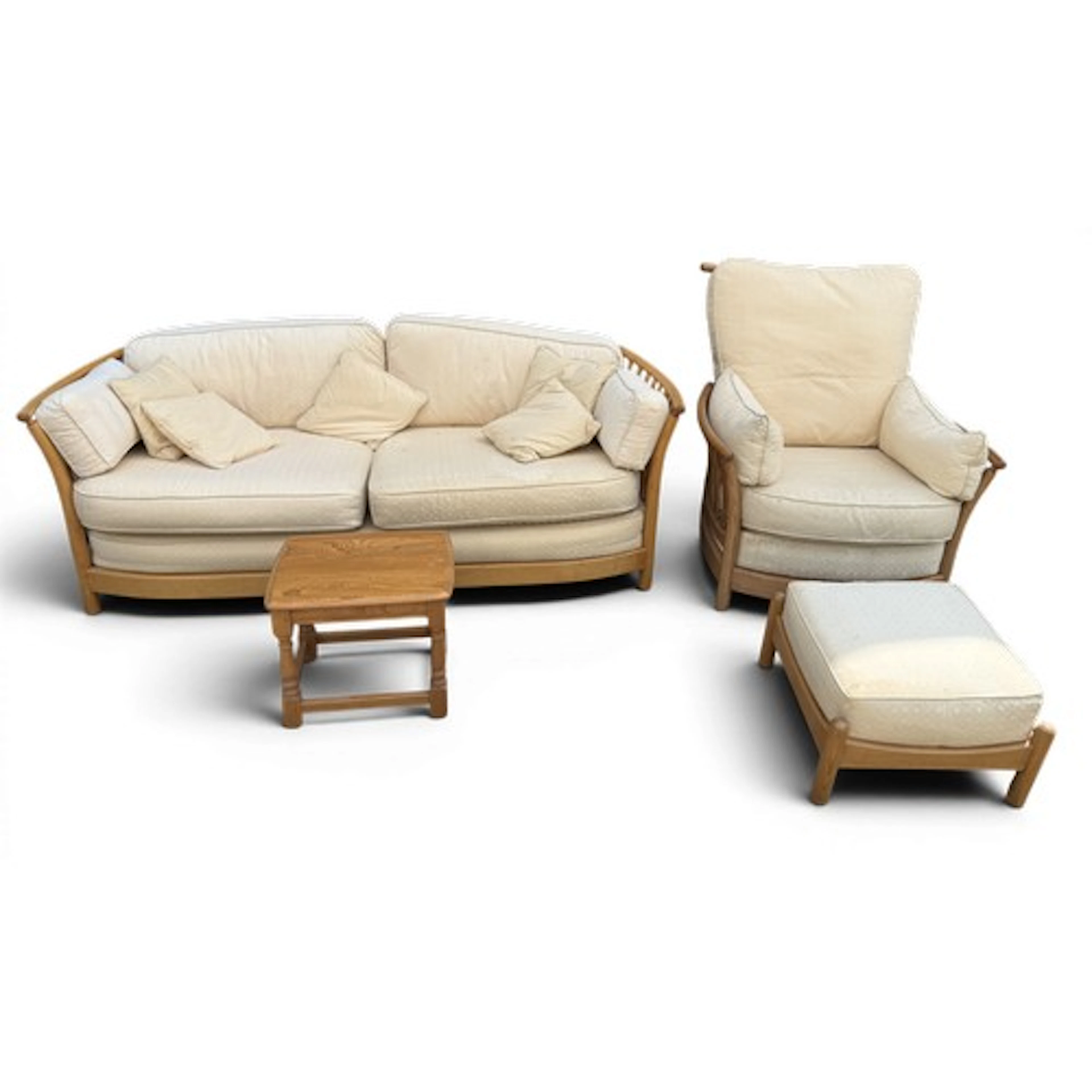 Ercol Renaissance low back sofa, armchair and footstool toge...