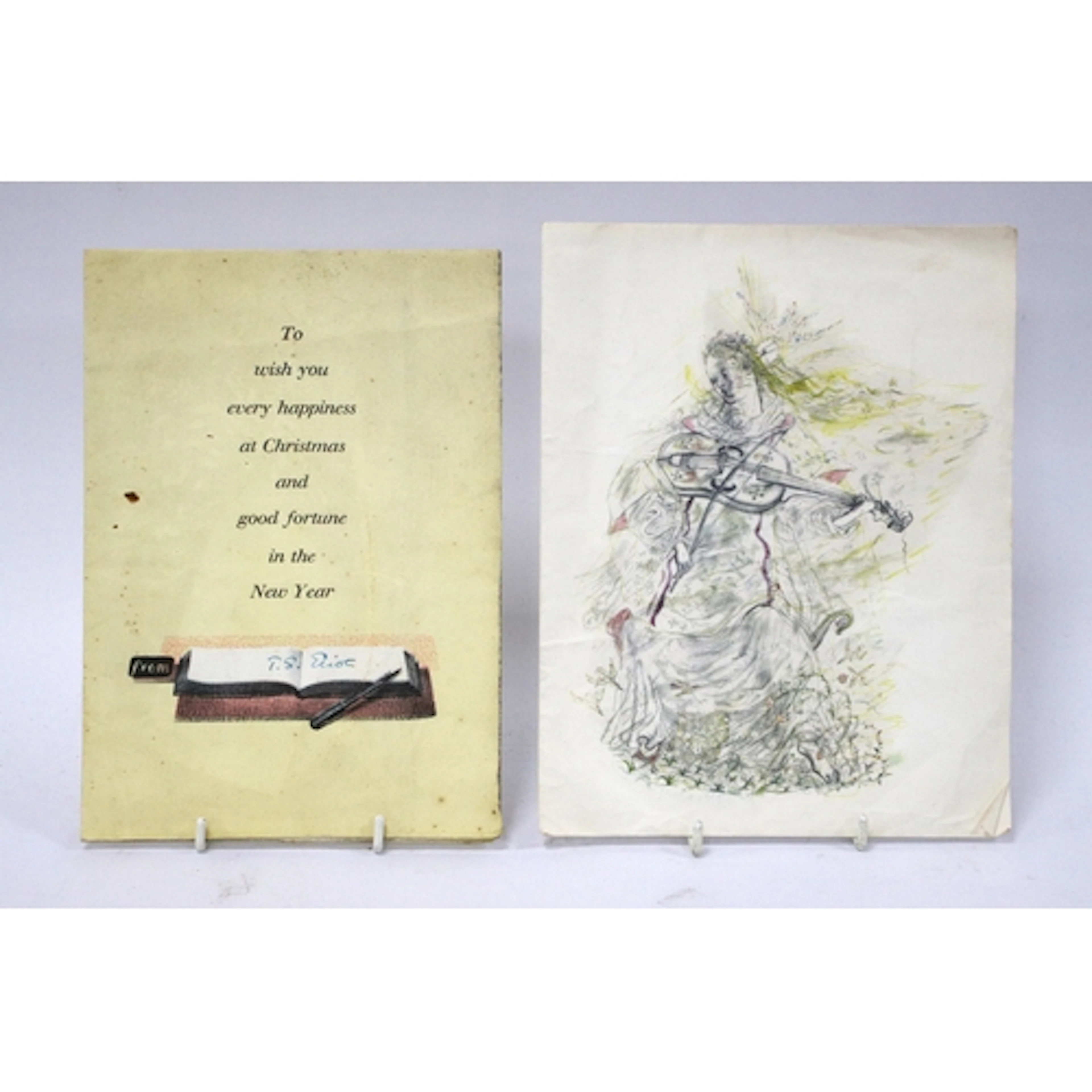 T.S Eliot - Two Christmas Cards Signed to Recipient by T. S ...