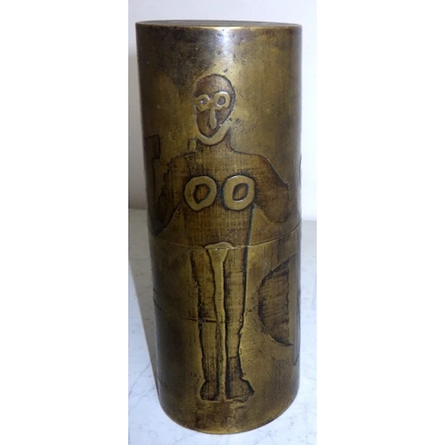 An abstract bronze? Cylindrical sculpture/canister, 17cm tal...