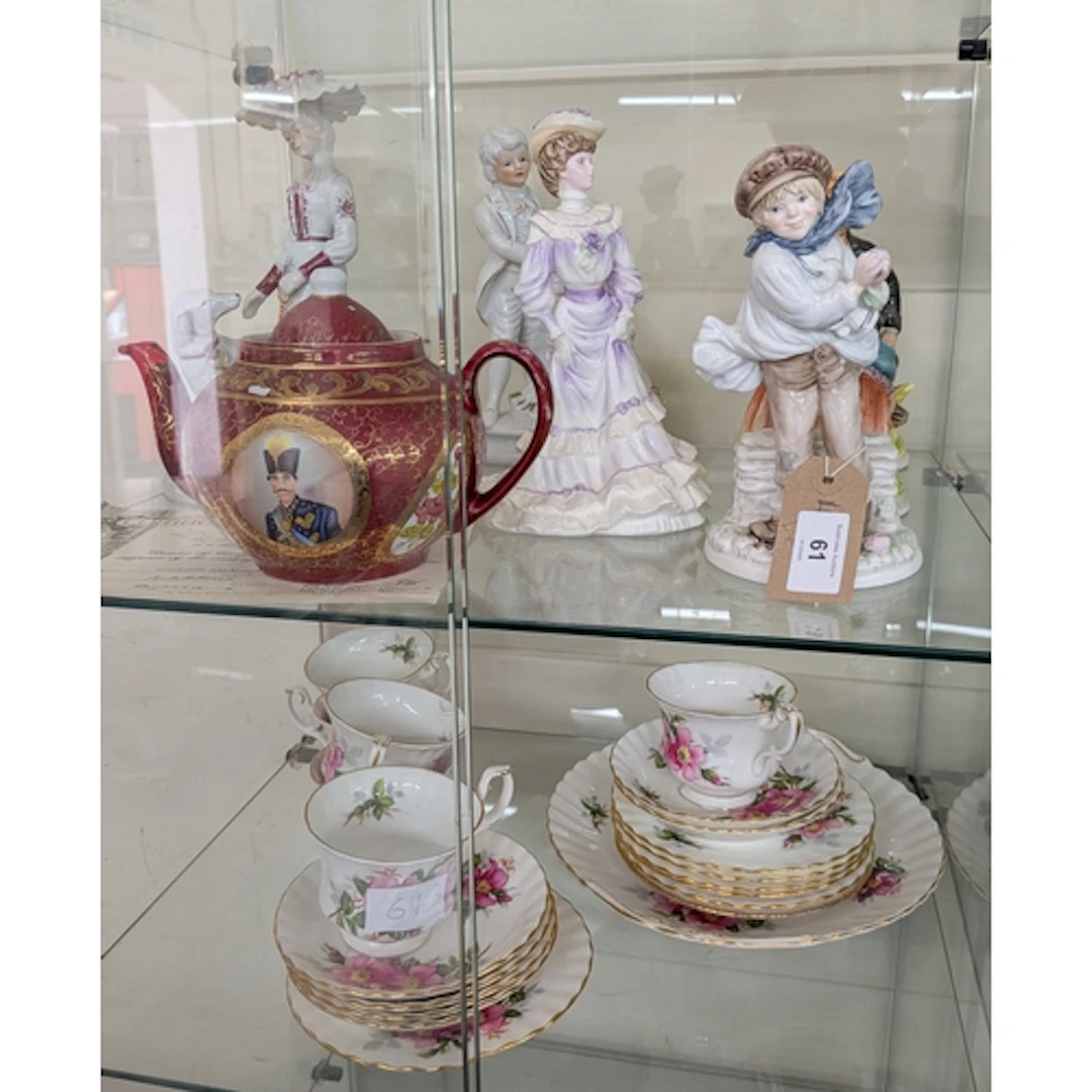 Floral decorated teaset, continental tea pot and Coalport an...