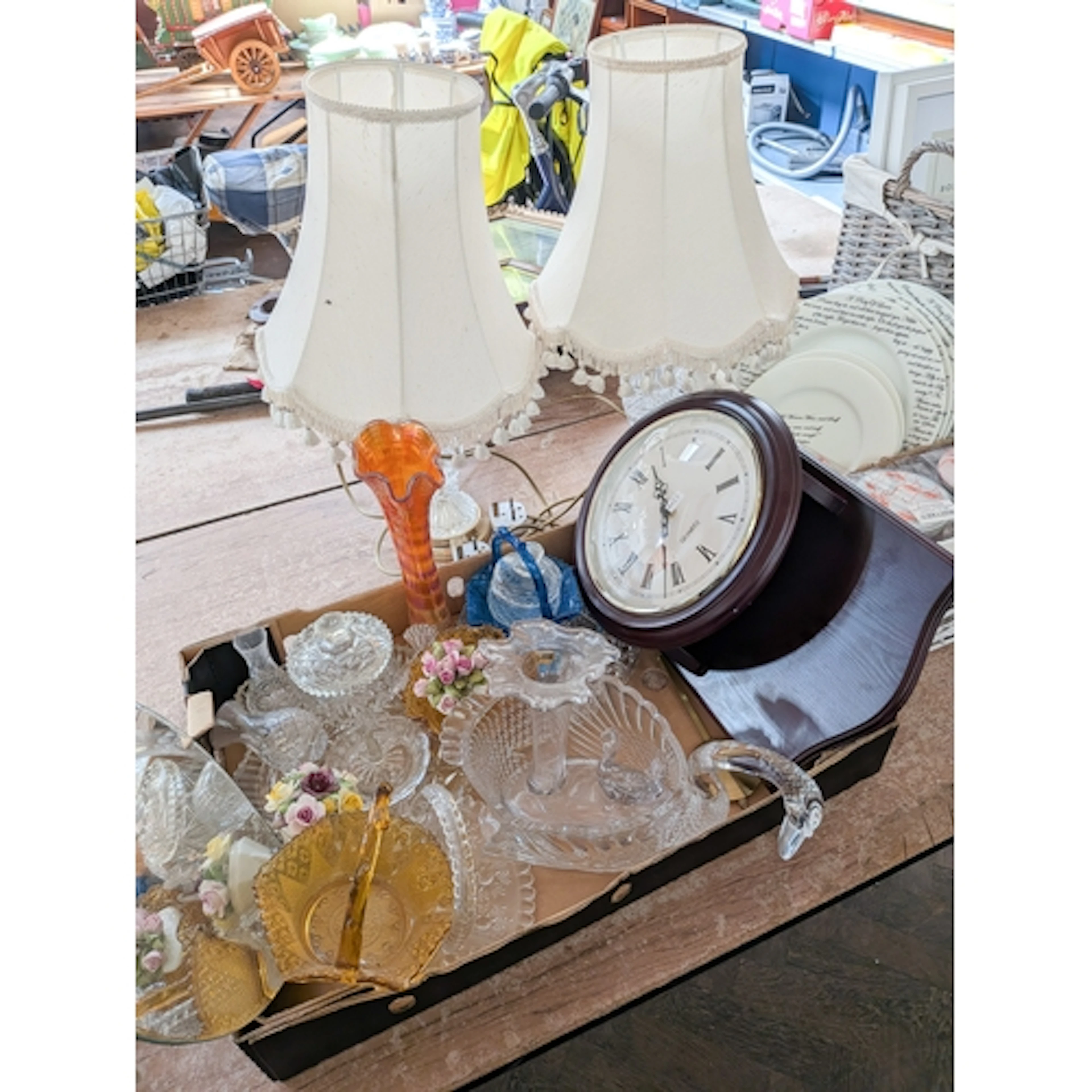 House clearance items to include cut glass swan fruit bowl, ...