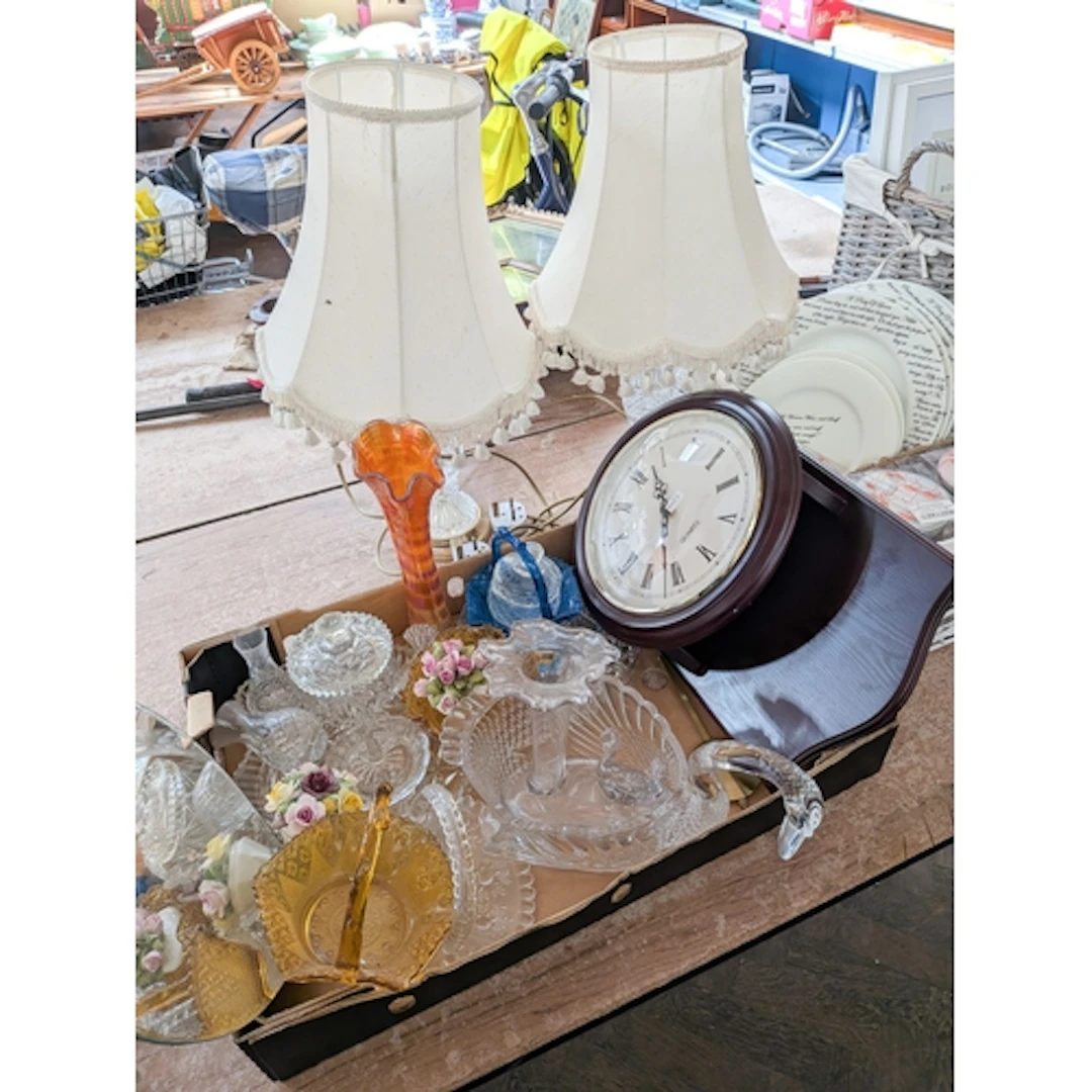 House clearance items to include cut glass swan fruit bowl, ...