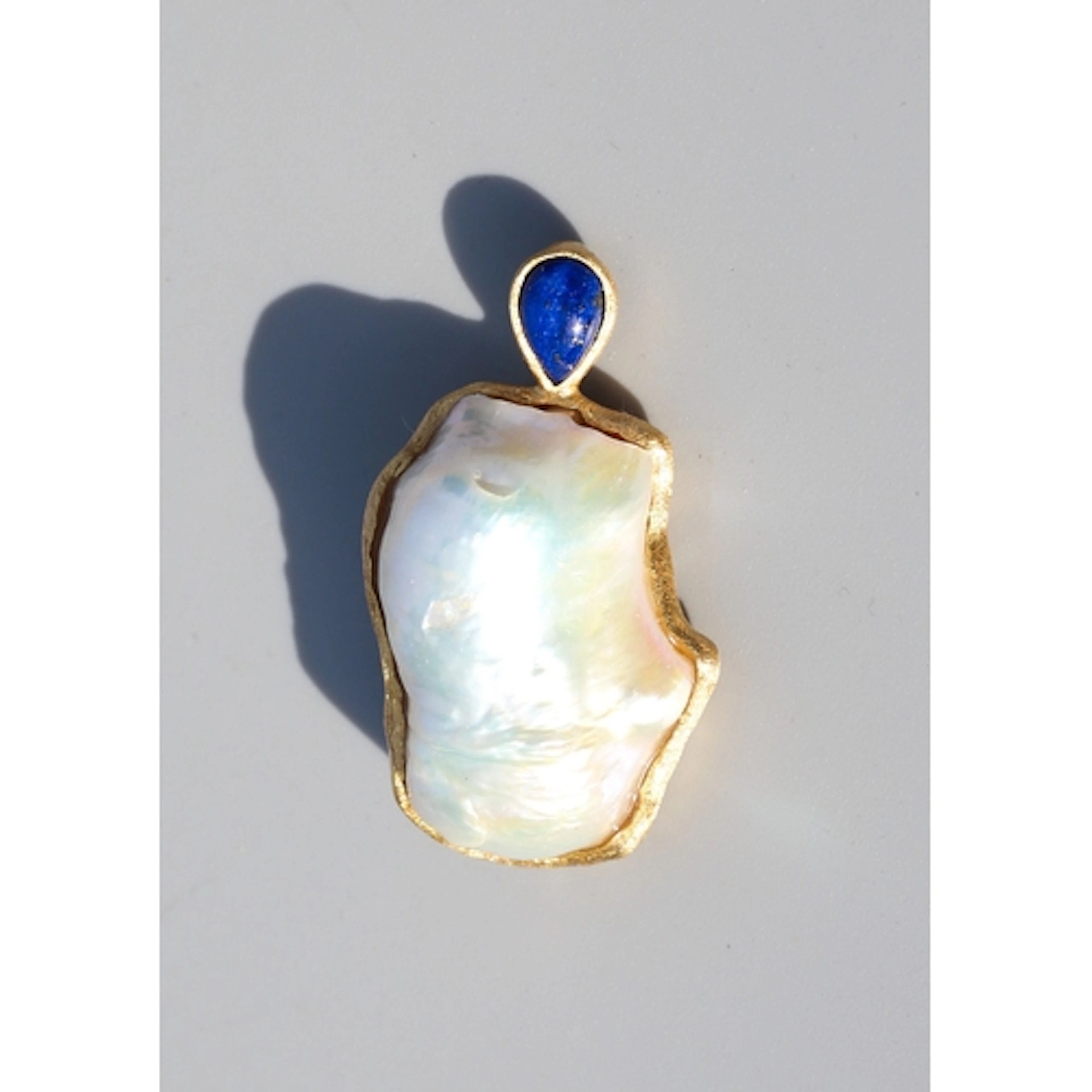 Attractively Detailed Baroque Pearl and Lapis Lazuli Set Pen...