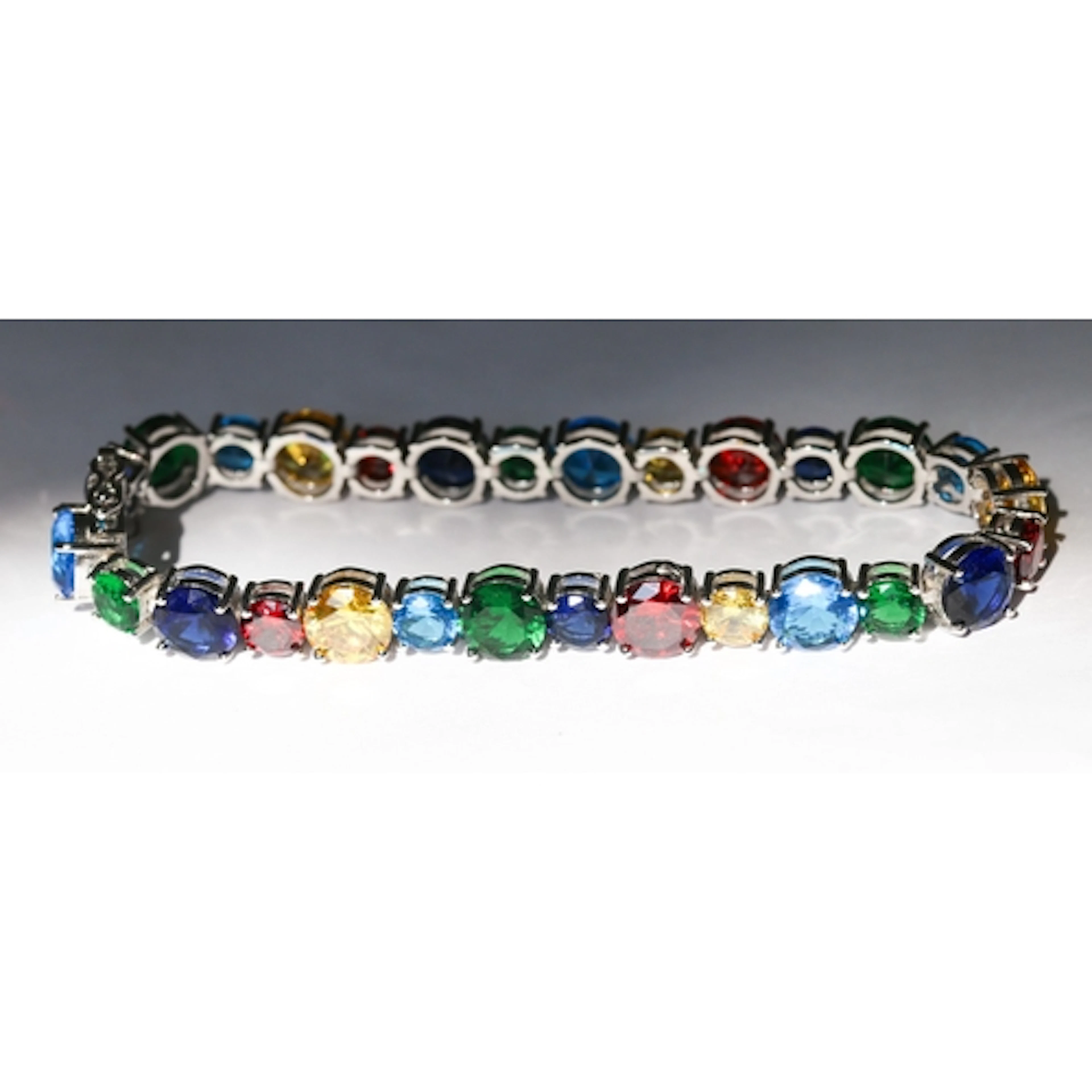 Multi Colour Cubic Zirconia Set Bracelet, Mounted in Sterlin...