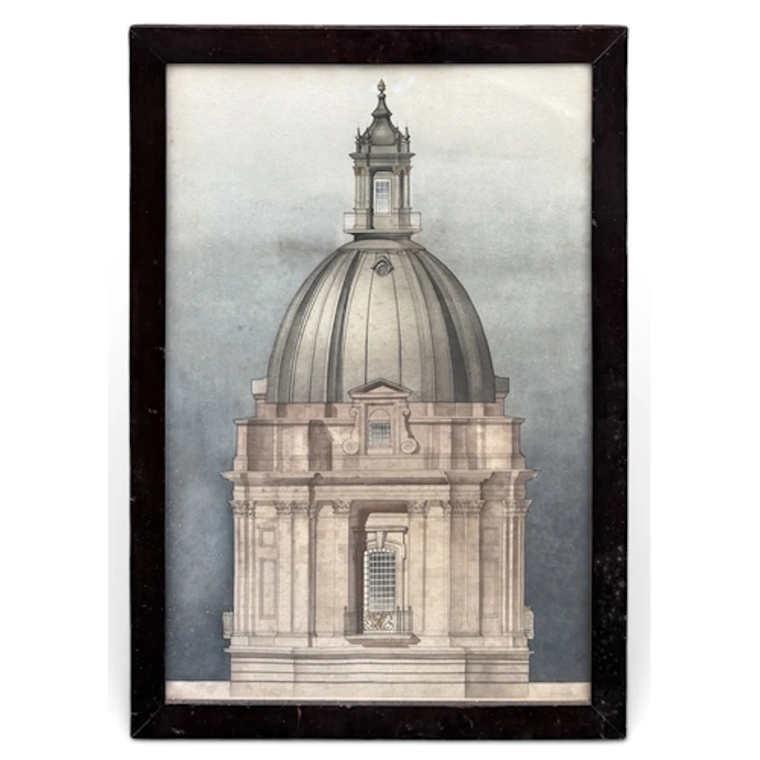 A LARGE ARCHITECTURAL WATERCOLOUR Signed bottom right 'M.Han...