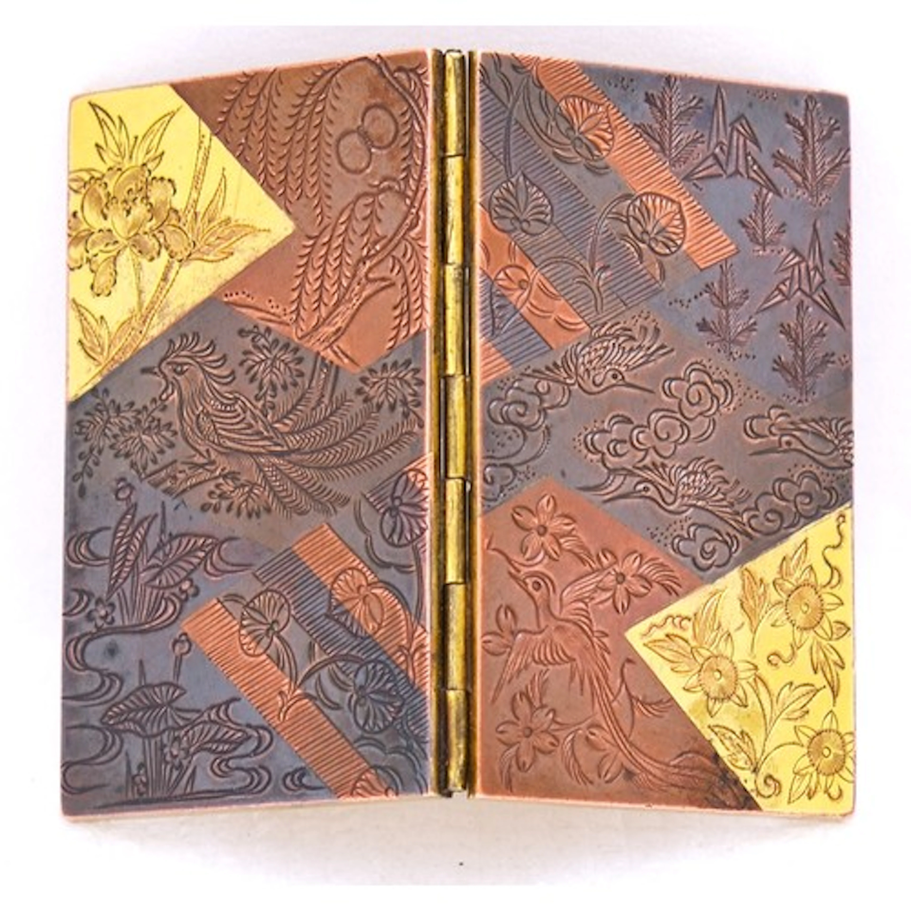 A SMALL JAPANESE MIXED METAL MIRROR OR STAMP CASE TAISHO PER...