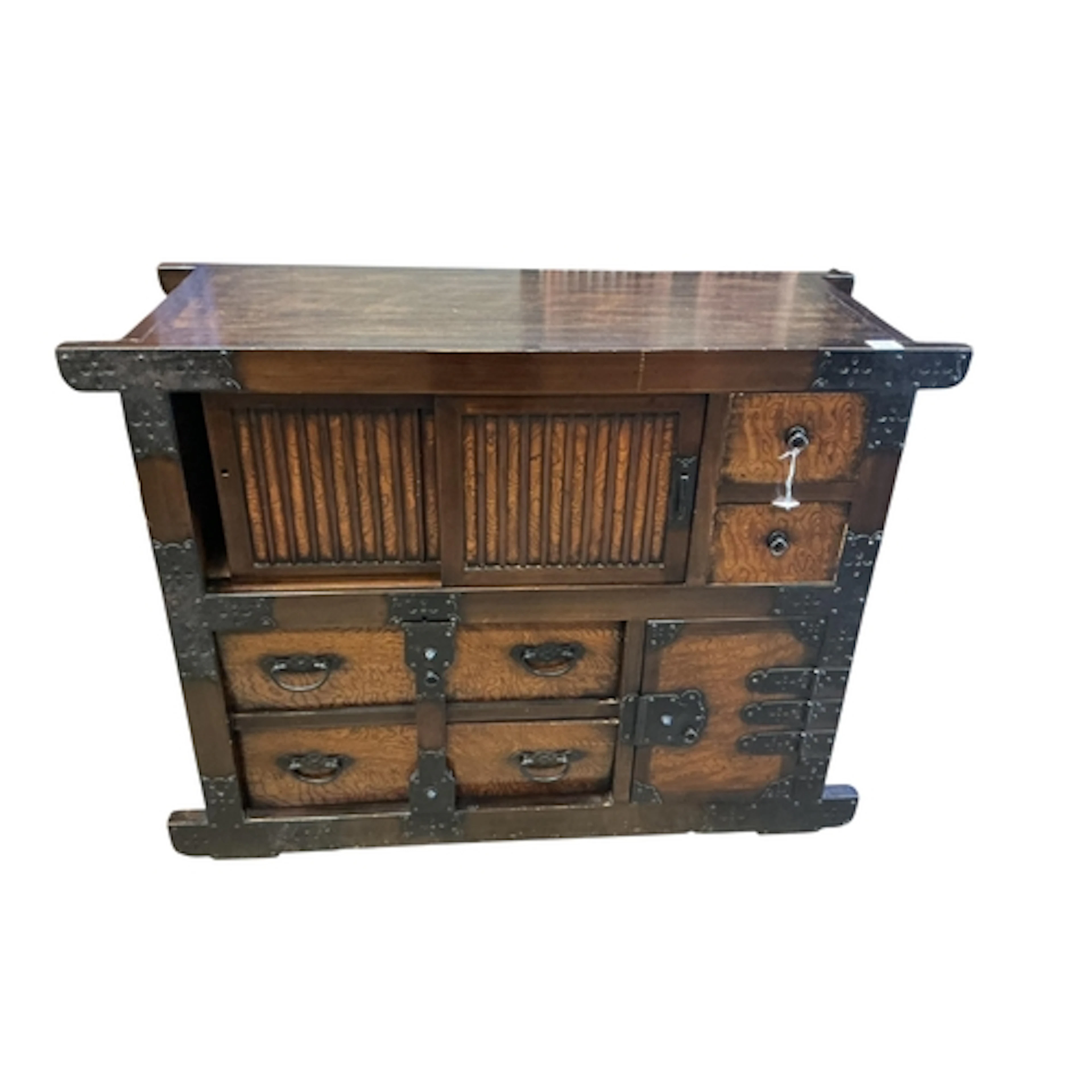 A Japanese elm and iron-mounted tansu, width 118cm, depth 47...